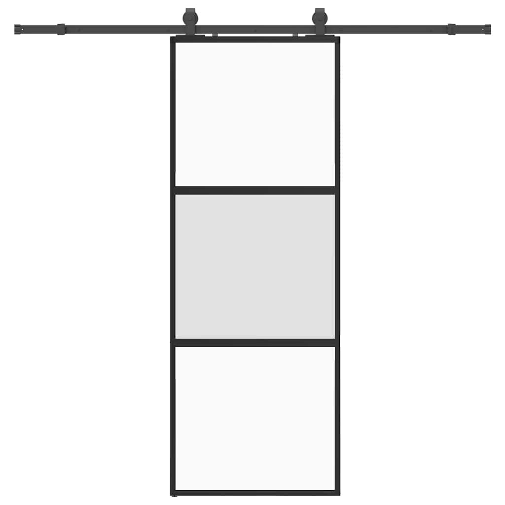 Skyvedør med monteringssett svart 76x205 cm herdet glass