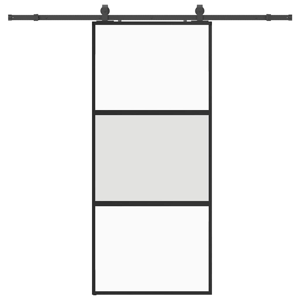 Skyvedør med monteringssett svart 90x205 cm herdet glass