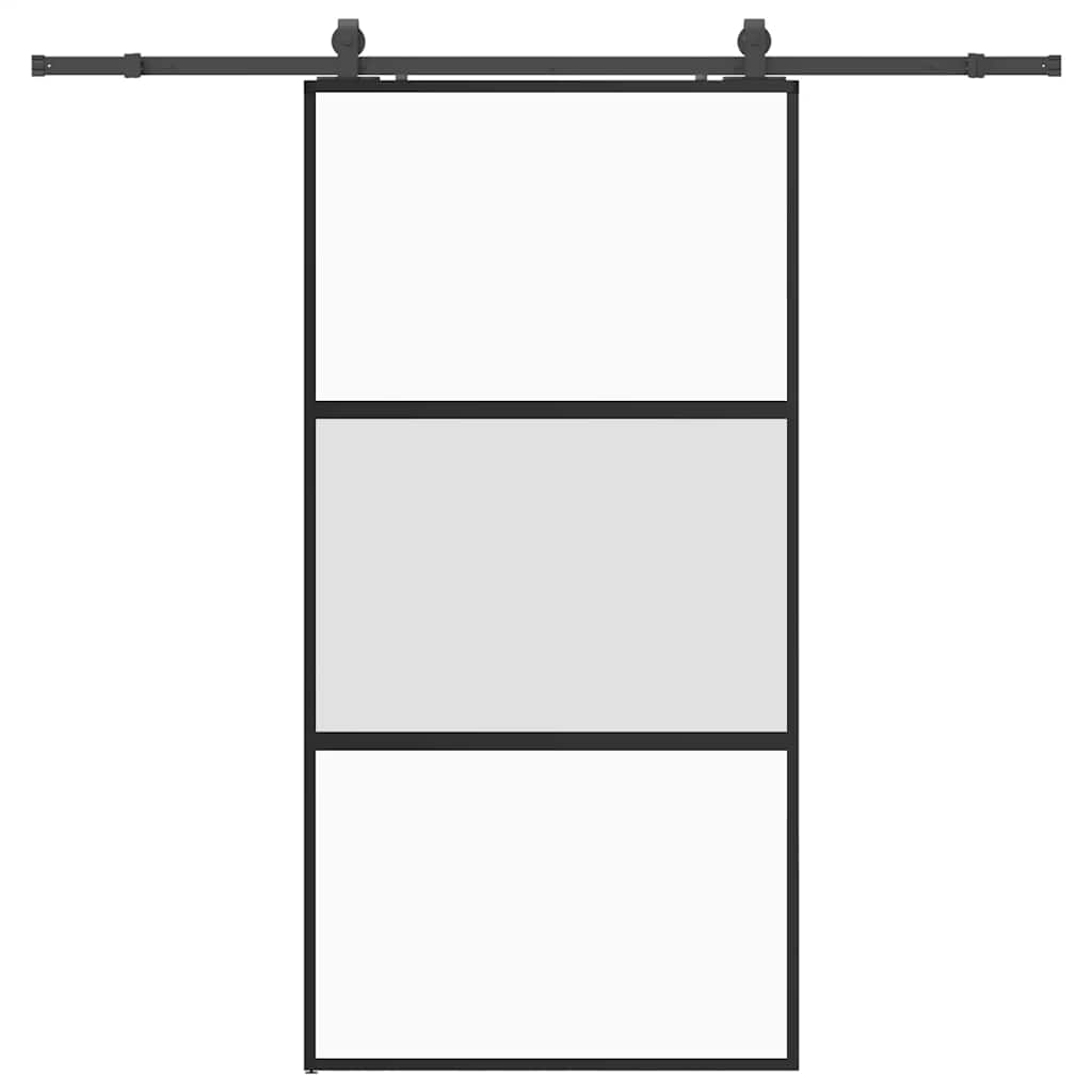 Skyvedør med monteringssett svart 102,5x205 cm herdet glass