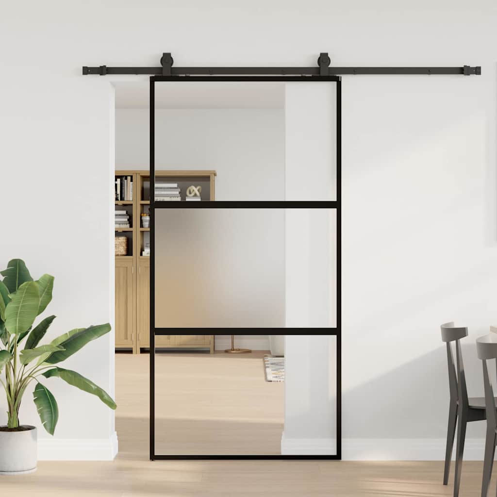 Skyvedør med monteringssett svart 102,5x205 cm herdet glass