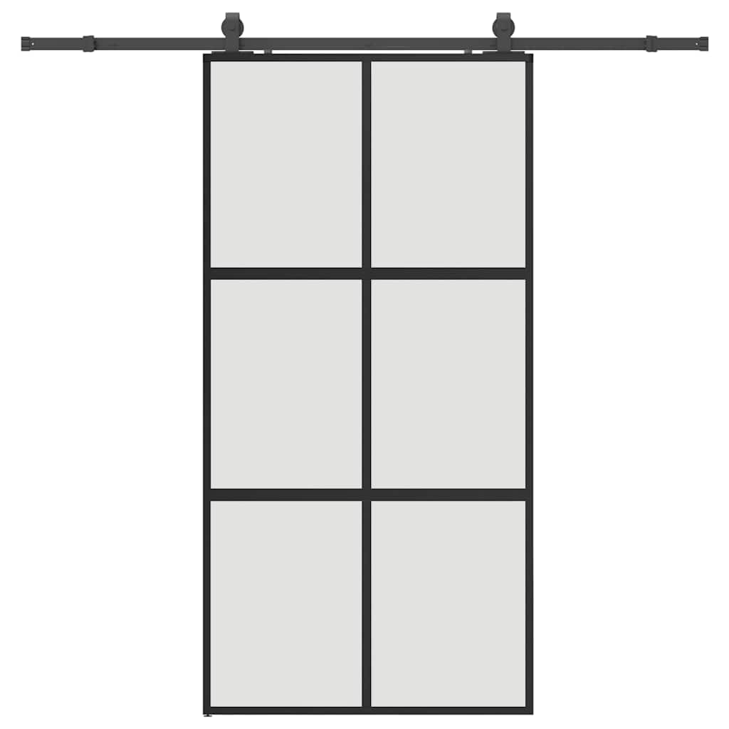 Skyvedør med monteringssett svart 102,5x205 cm herdet glass