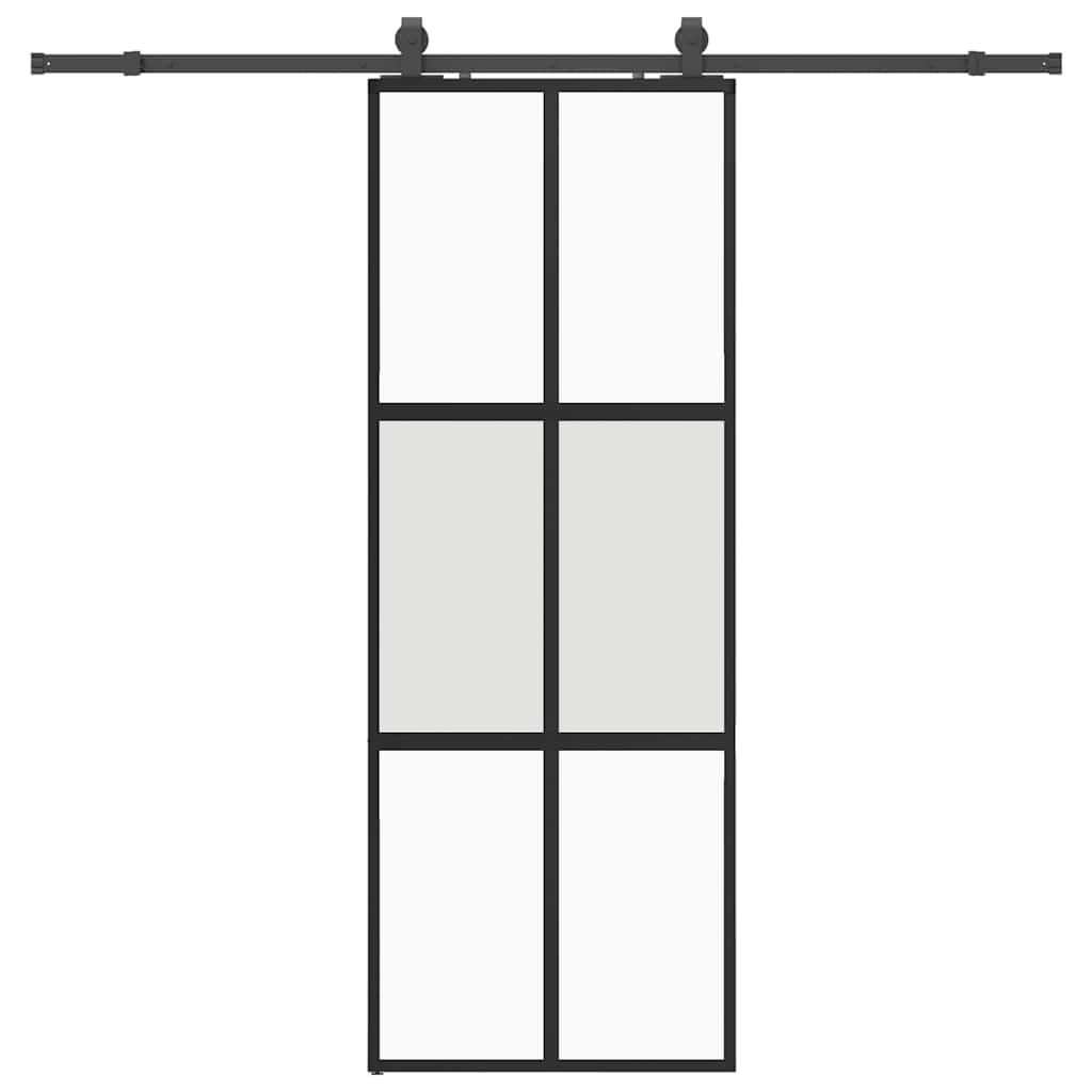 Skyvedør med monteringssett svart 76x205 cm herdet glass
