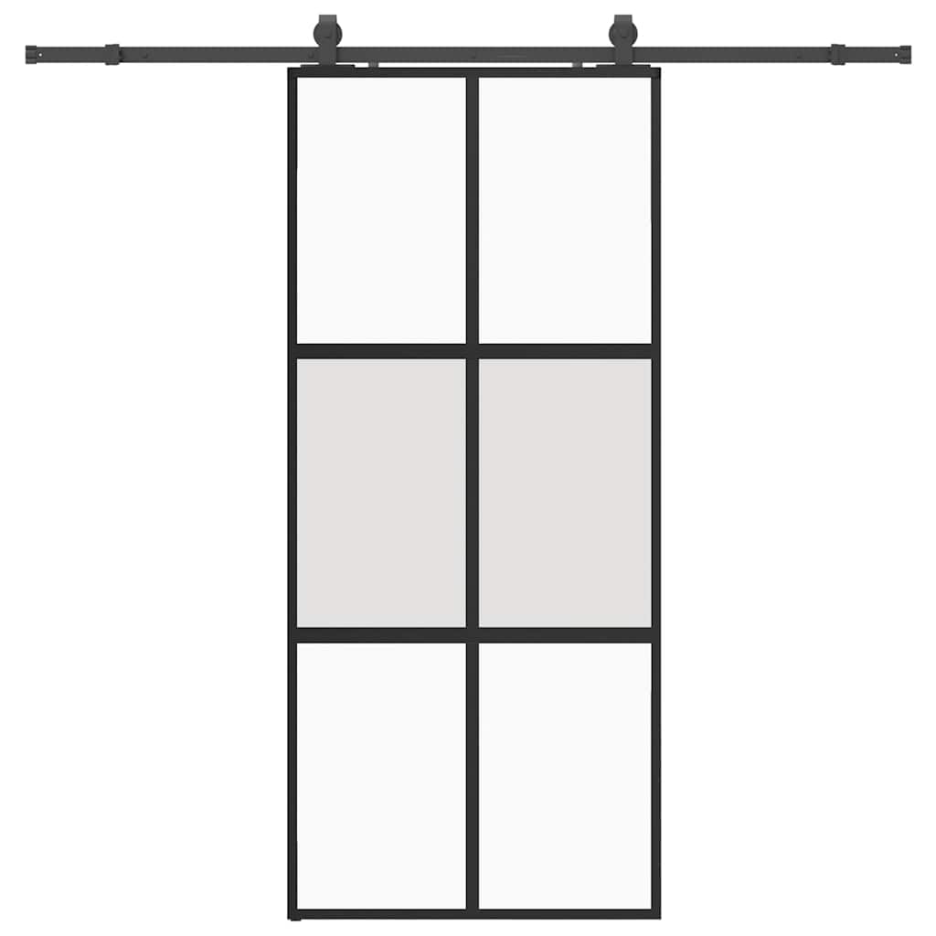 Skyvedør med monteringssett svart 90x205 cm herdet glass