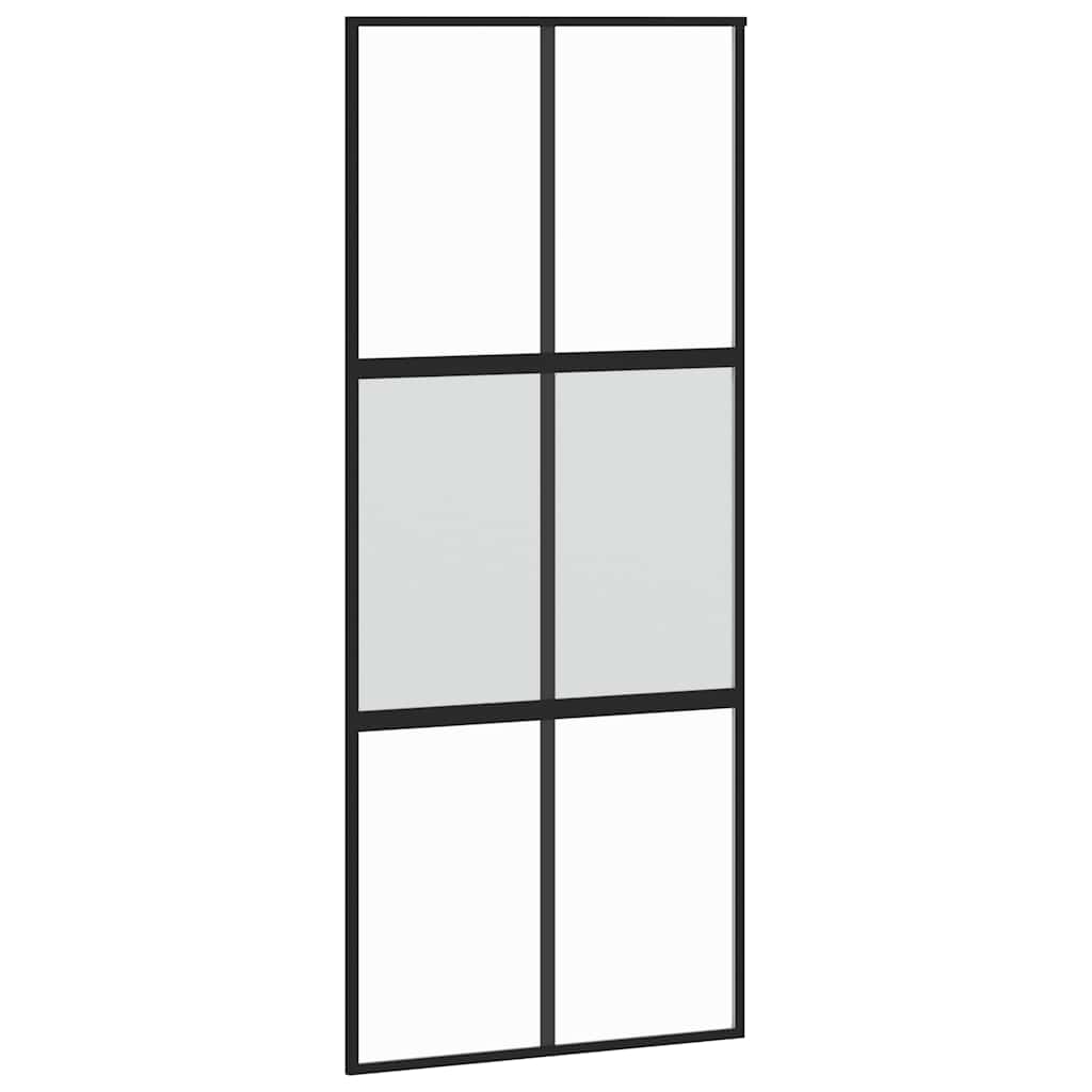 Skyvedør med monteringssett svart 90x205 cm herdet glass