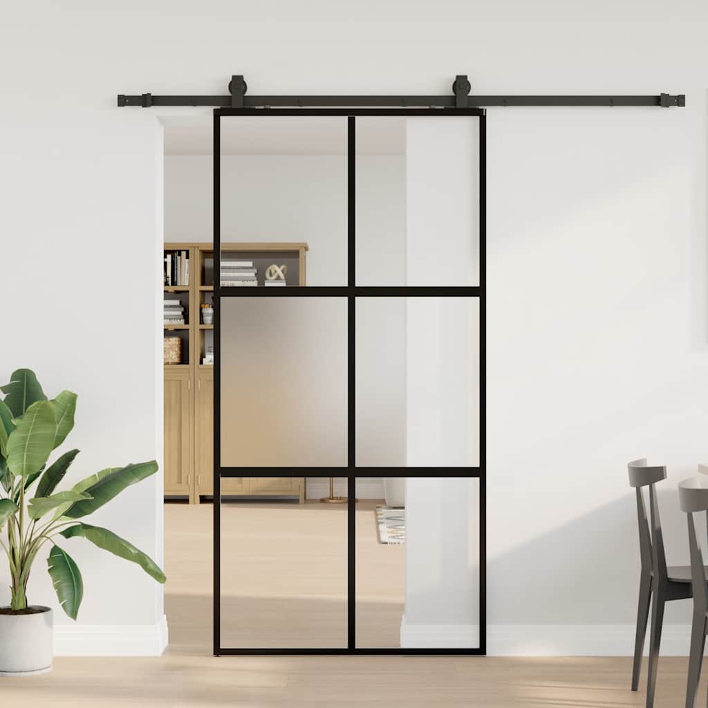 Skyvedør med monteringssett svart 102,5x205 cm herdet glass