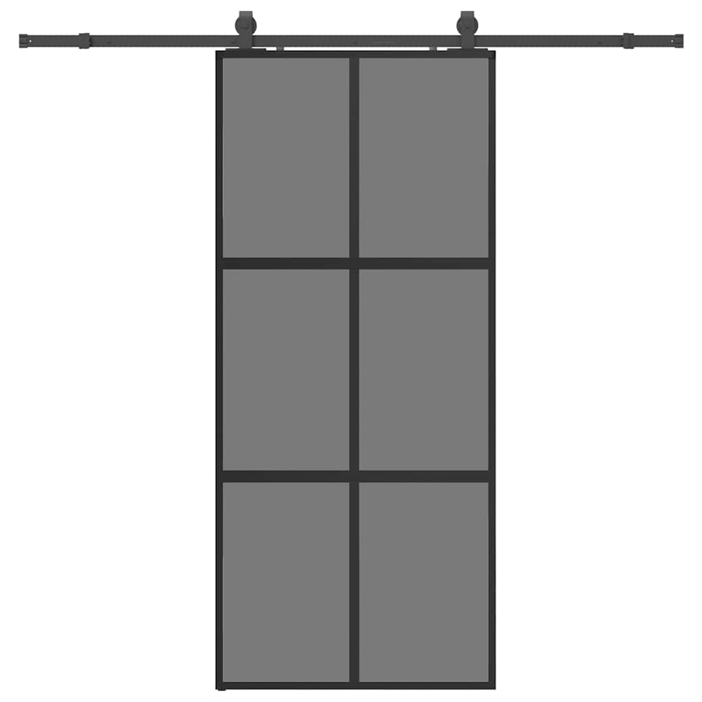 Skyvedør med monteringssett svart 90x205 cm herdet glass