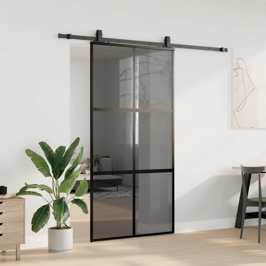 Skyvedør med monteringssett svart 102,5x205 cm herdet glass
