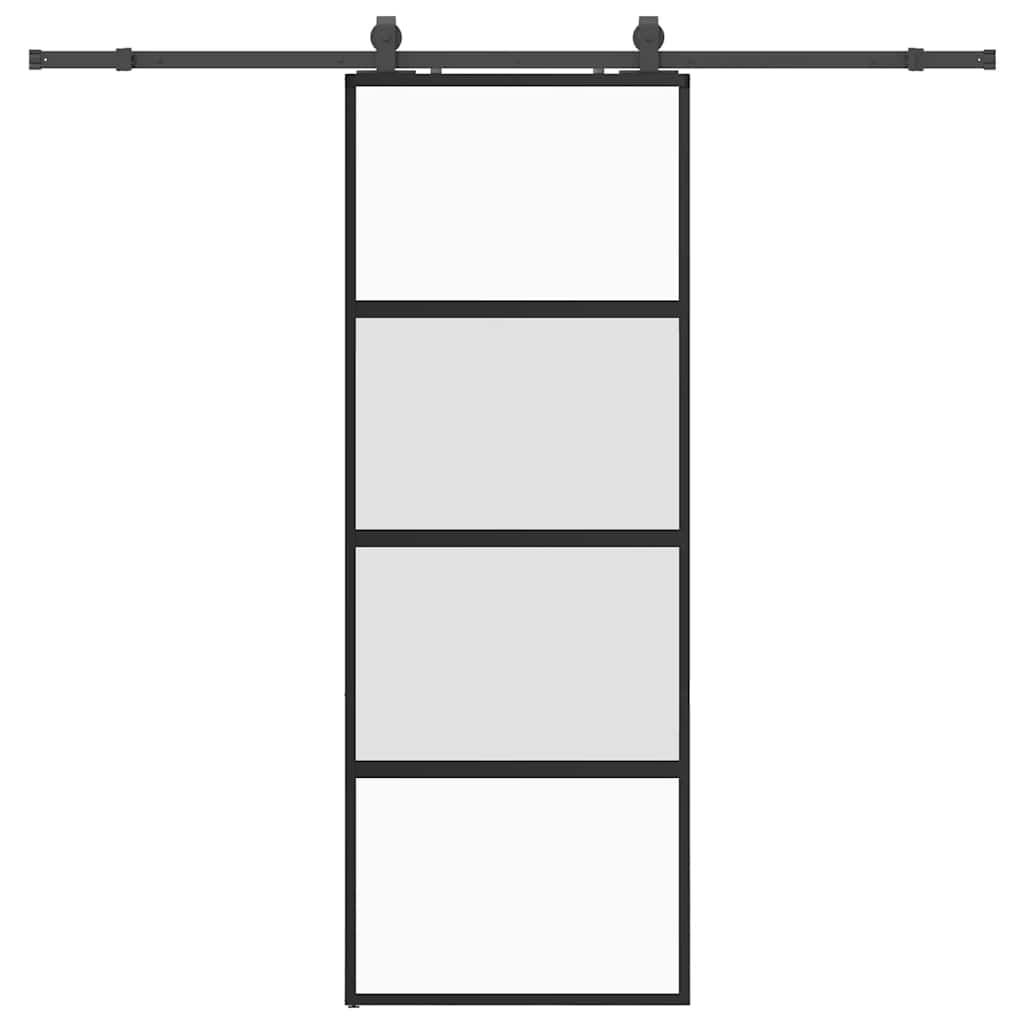Skyvedør med monteringssett svart 76x205 cm herdet glass