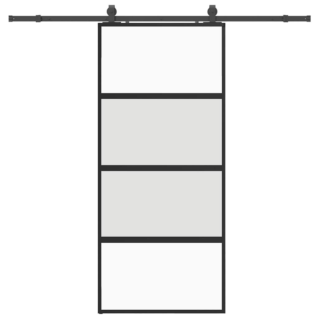 Skyvedør med monteringssett svart 90x205 cm herdet glass