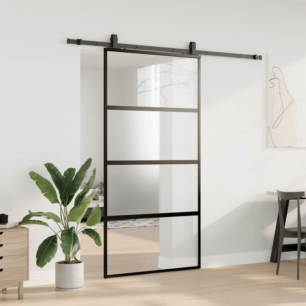 Skyvedør med monteringssett svart 102,5x205 cm herdet glass