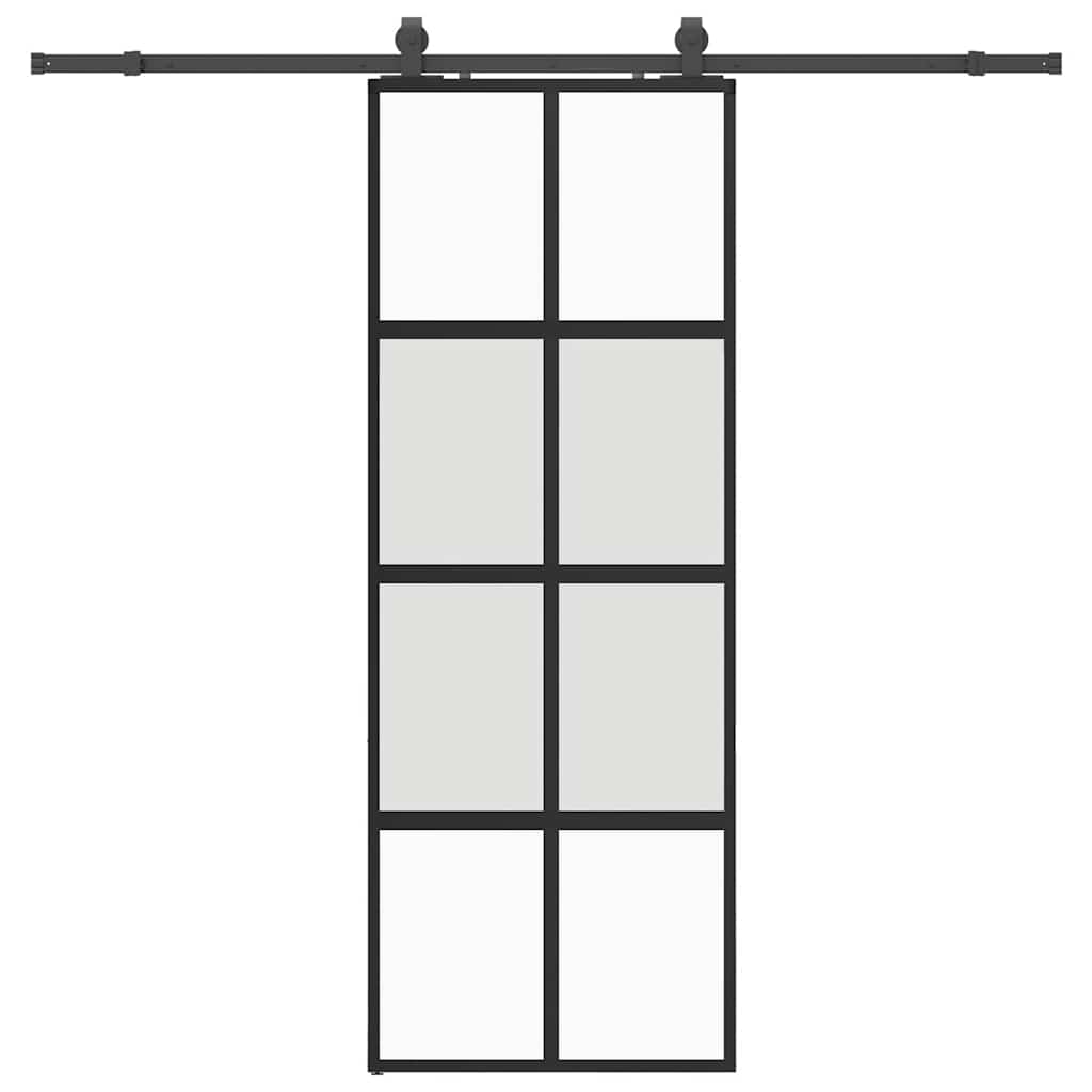 Skyvedør med monteringssett svart 76x205 cm herdet glass