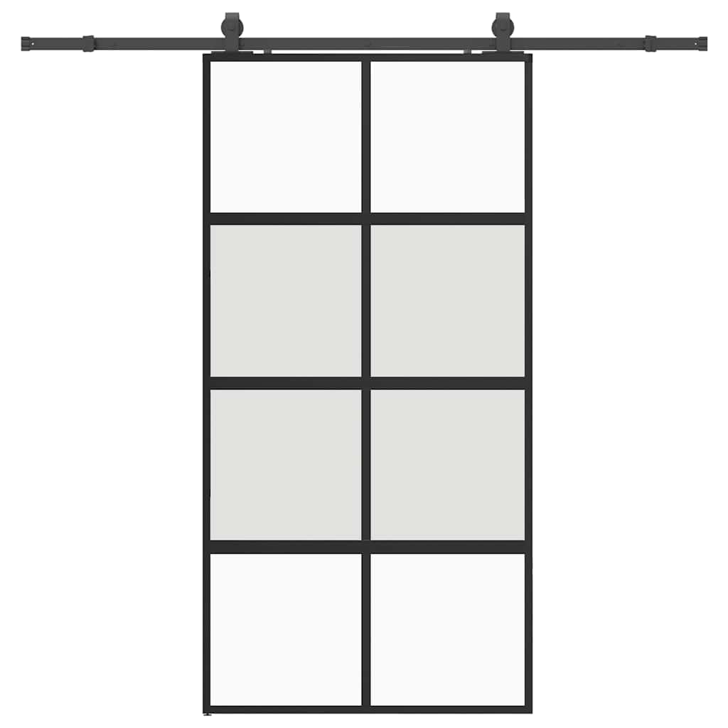 Skyvedør med monteringssett svart 102,5x205 cm herdet glass