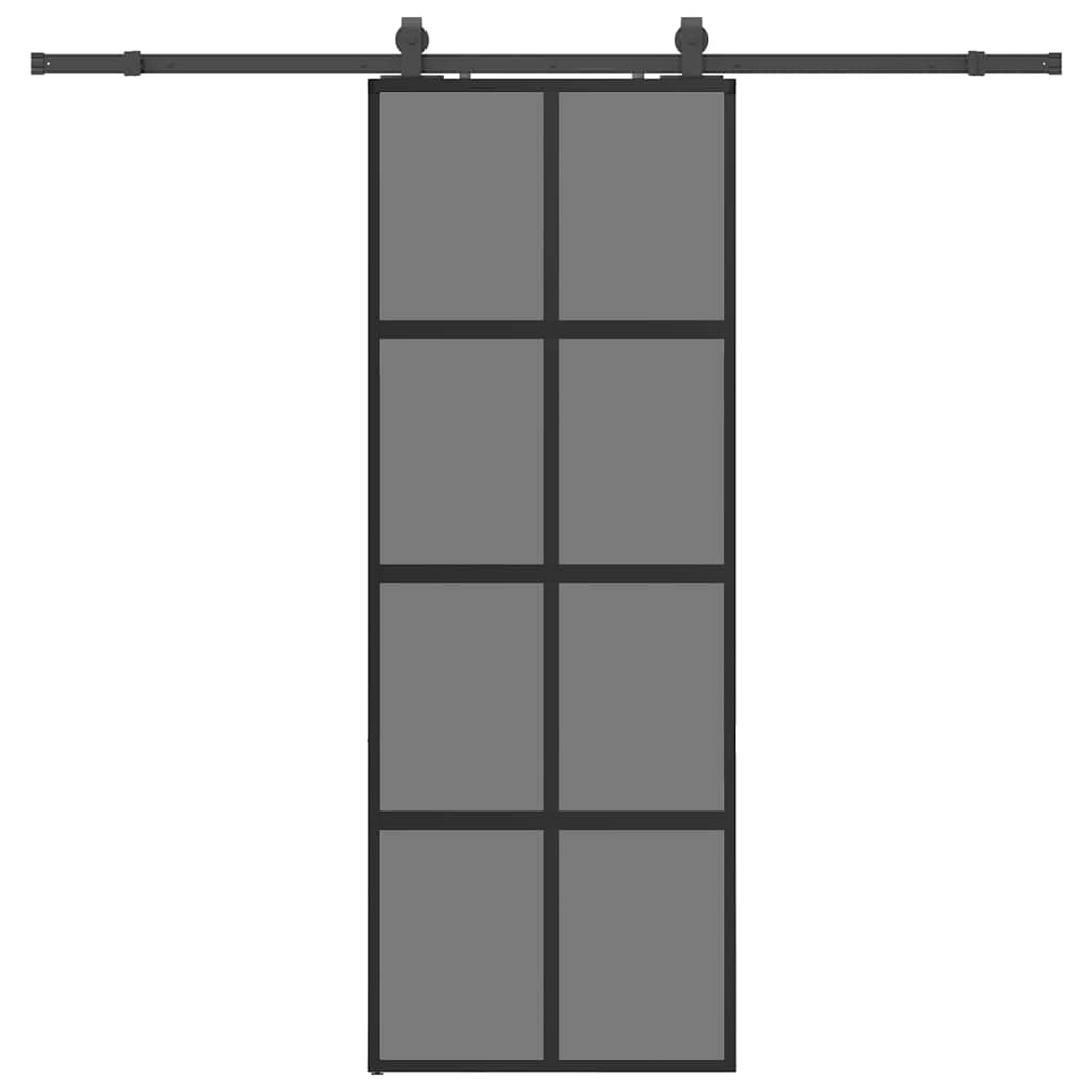 Skyvedør med monteringssett svart 76x205 cm herdet glass