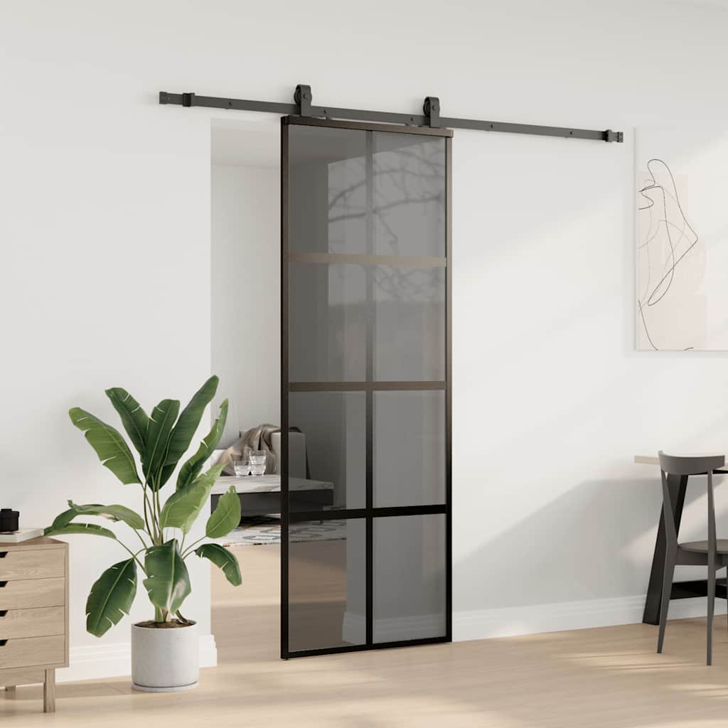 Skyvedør med monteringssett svart 76x205 cm herdet glass