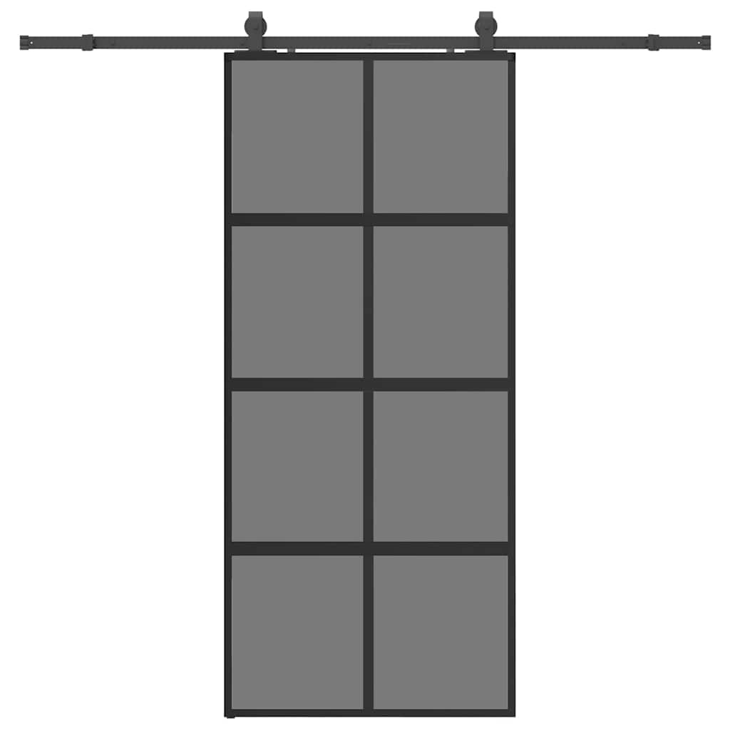 Skyvedør med monteringssett svart 90x205 cm herdet glass