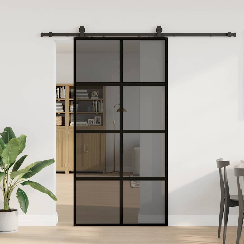 Skyvedør med monteringssett svart 102,5x205 cm herdet glass