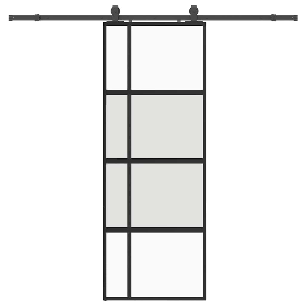 Skyvedør med monteringssett svart 76x205 cm herdet glass