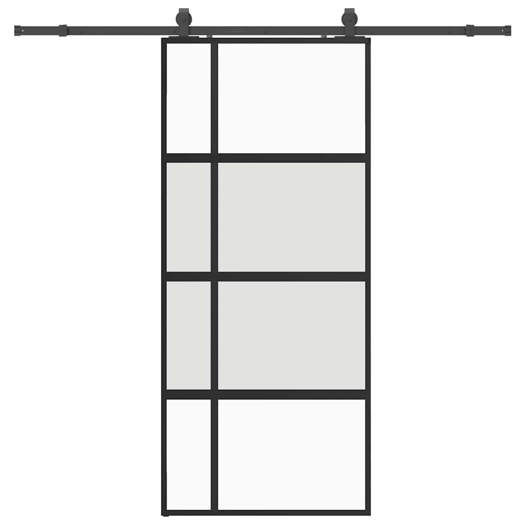 Skyvedør med monteringssett svart 90x205 cm herdet glass