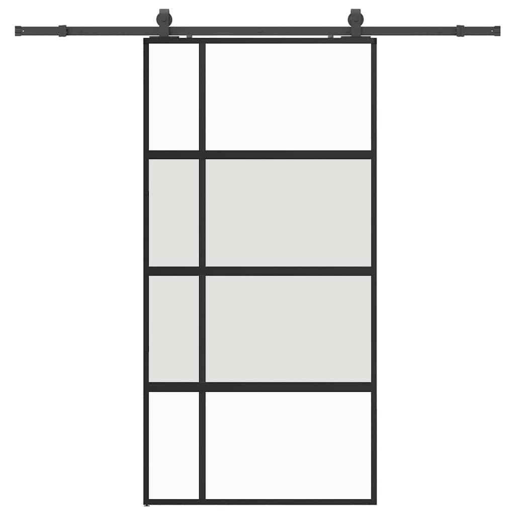 Skyvedør med monteringssett svart 102,5x205 cm herdet glass