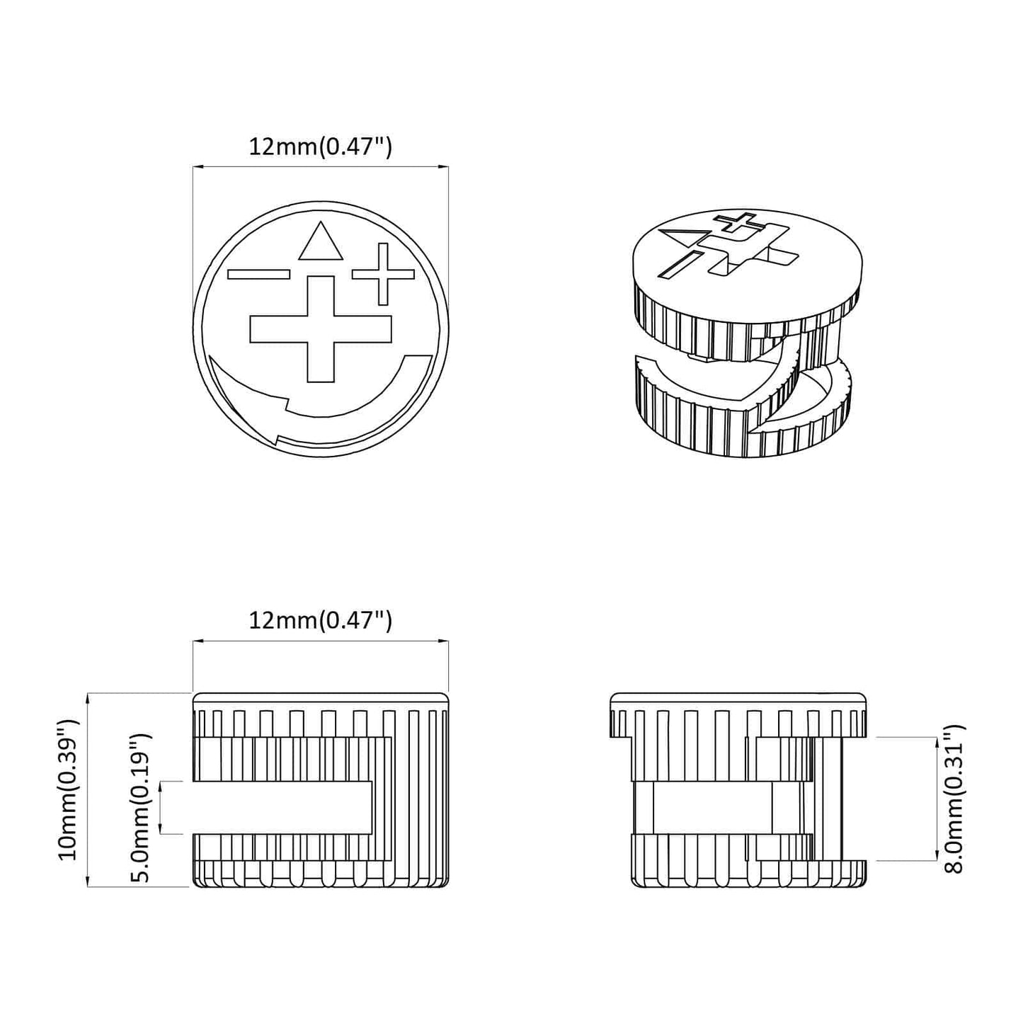 Kamelåsemuttere 12 pcs sølv 12 x 10 mm Metall
