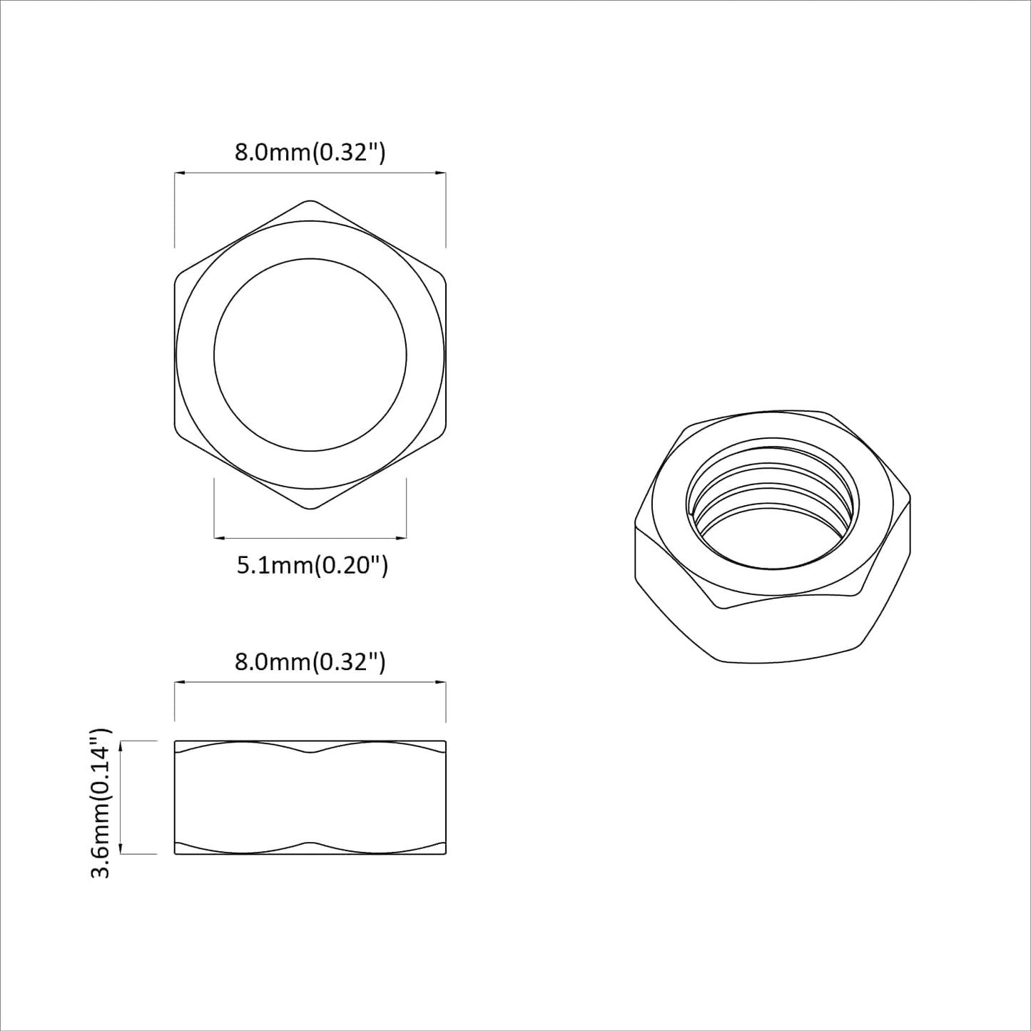Sekskantmutter 12 pcs sølv M6 Metall