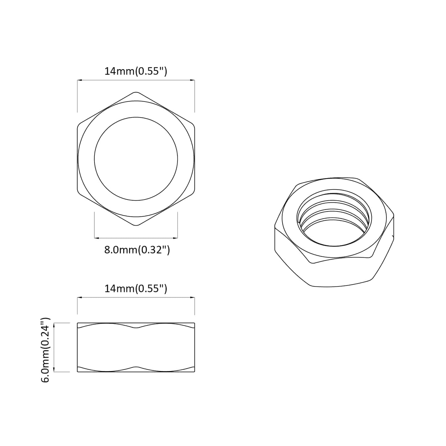 Sekskantmutter 3600 pcs sølv Metall