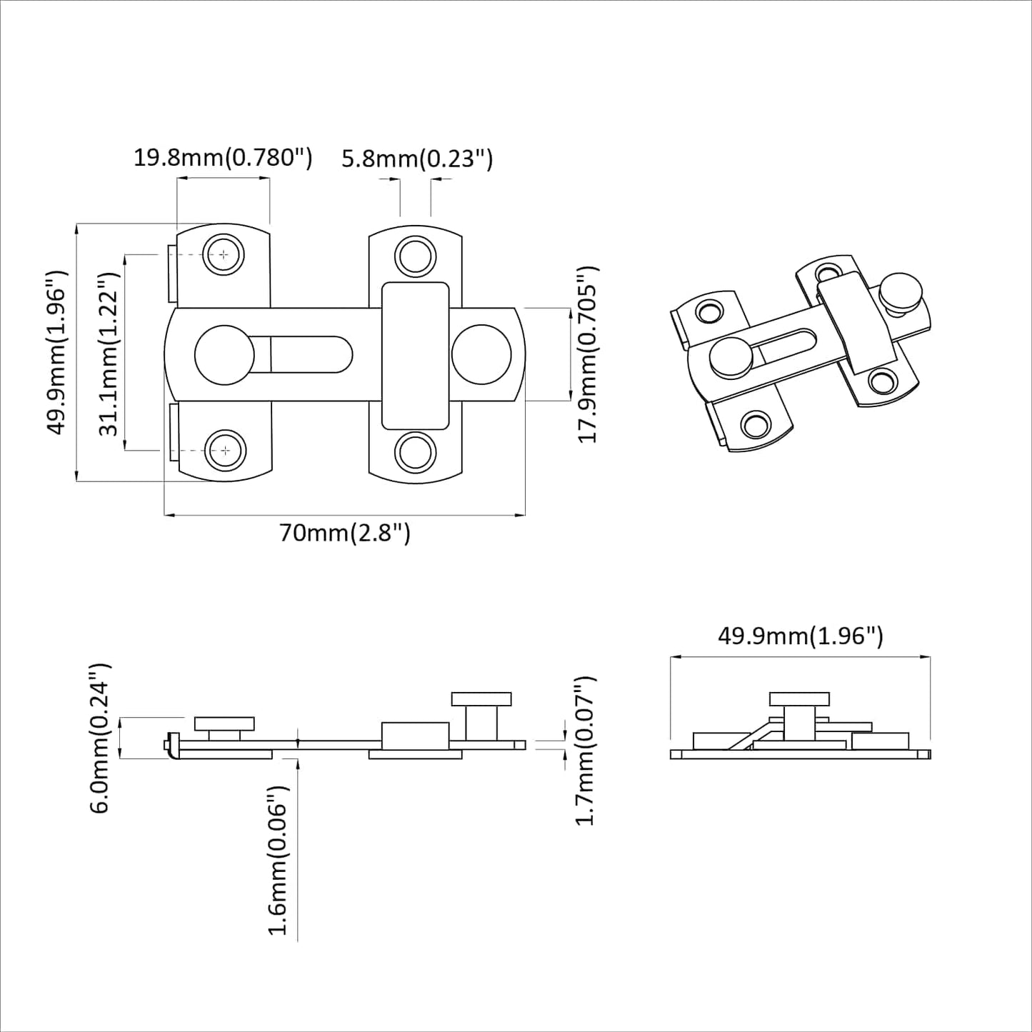 Dørlåsen 12 pcs sølv 70 x 8 mm Stål