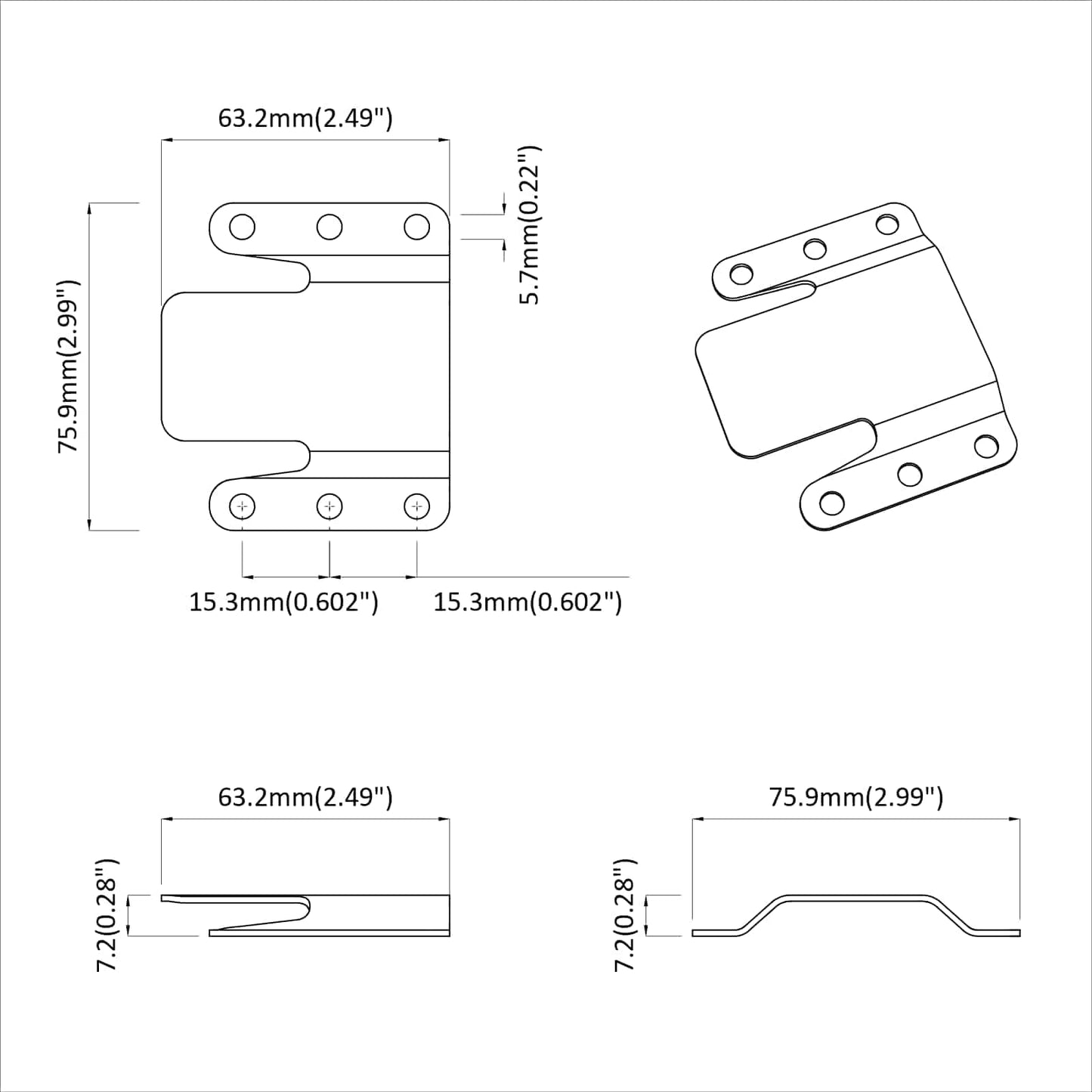 Flush Mount Bracket 419 pcs sølv 75 x 66 x 1,4 mm Stål