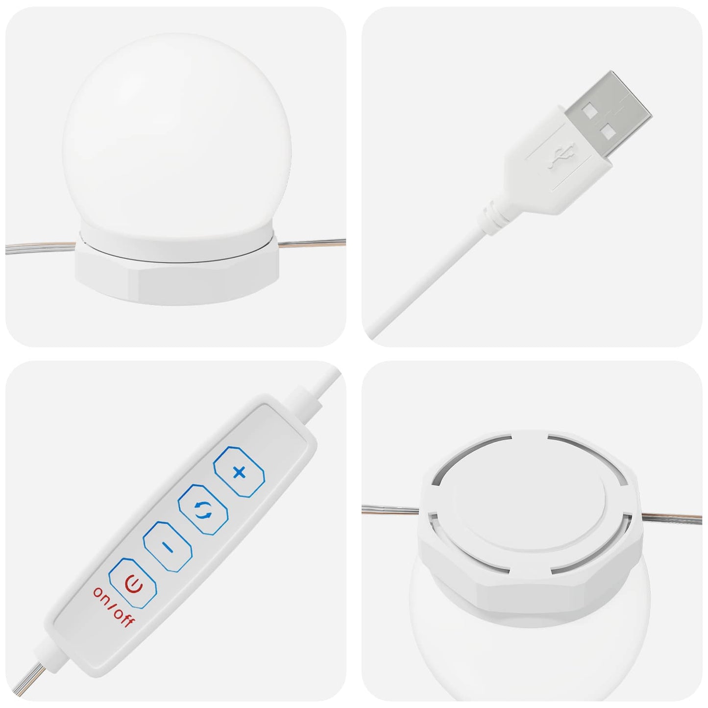 Speillamper med LED-lysstrimler Hvit 4,5 x 4,5 x 4,7 cm Plast