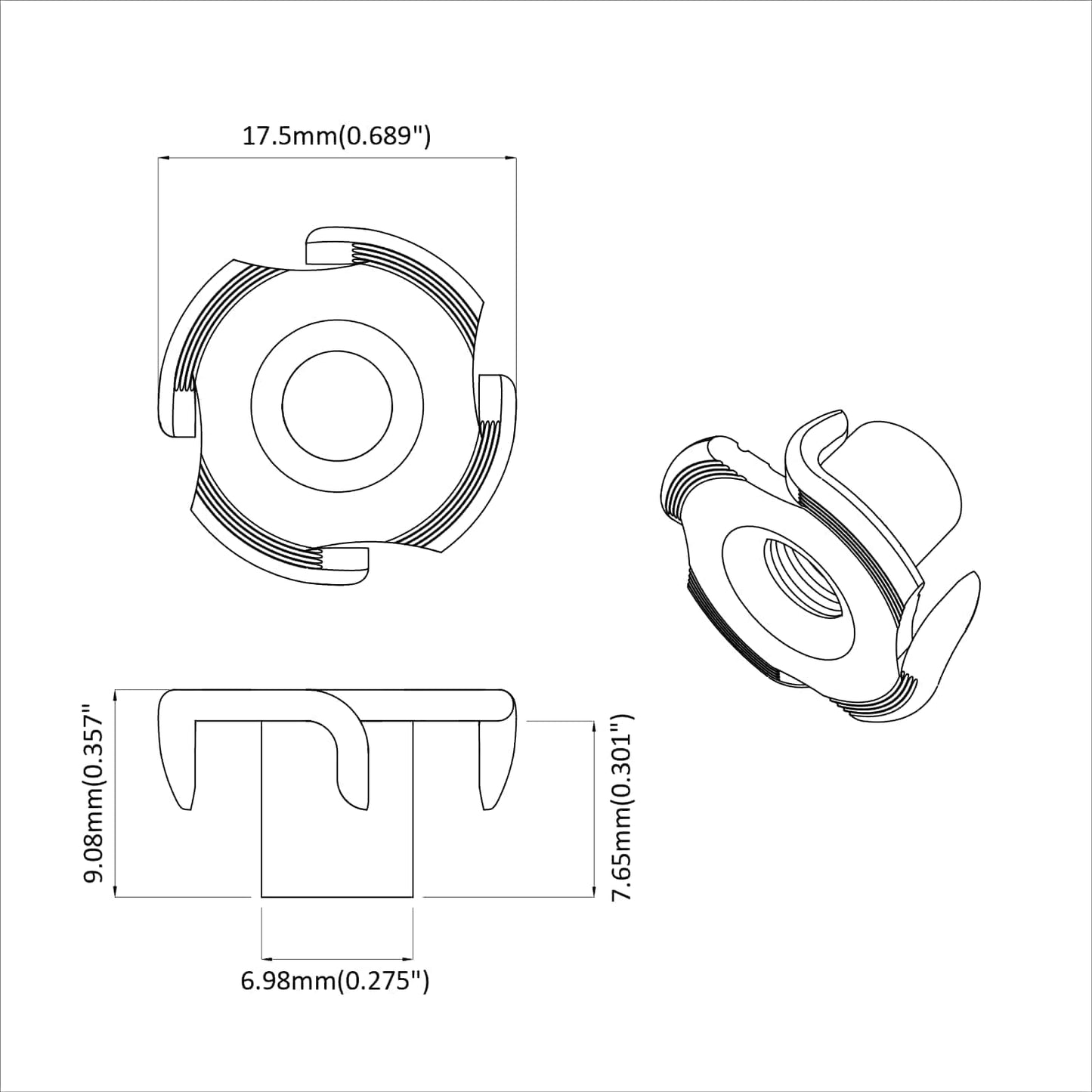 Pronget T-mutter 12 pcs sølv M6 mm Stål