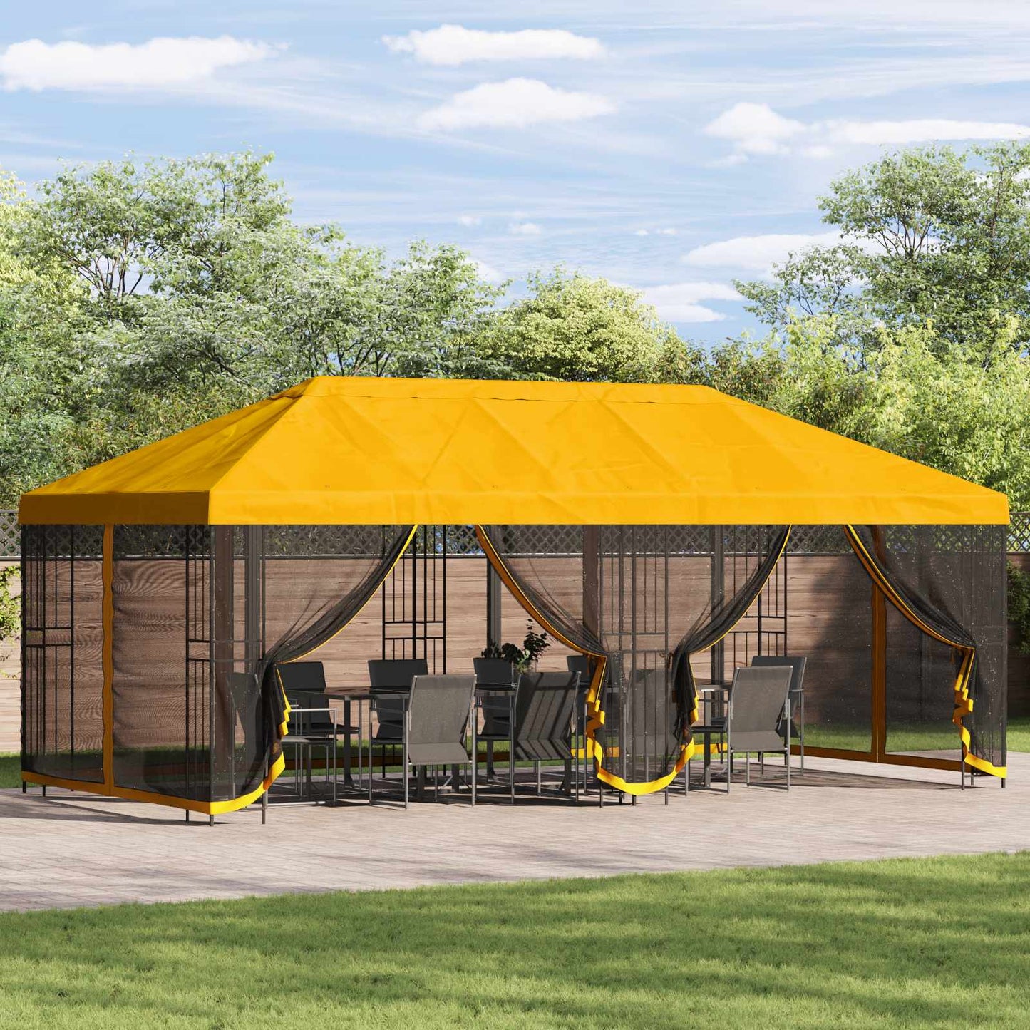 Paviljong med sidevegger 6 x 3 m Gul Polyester og stål 190