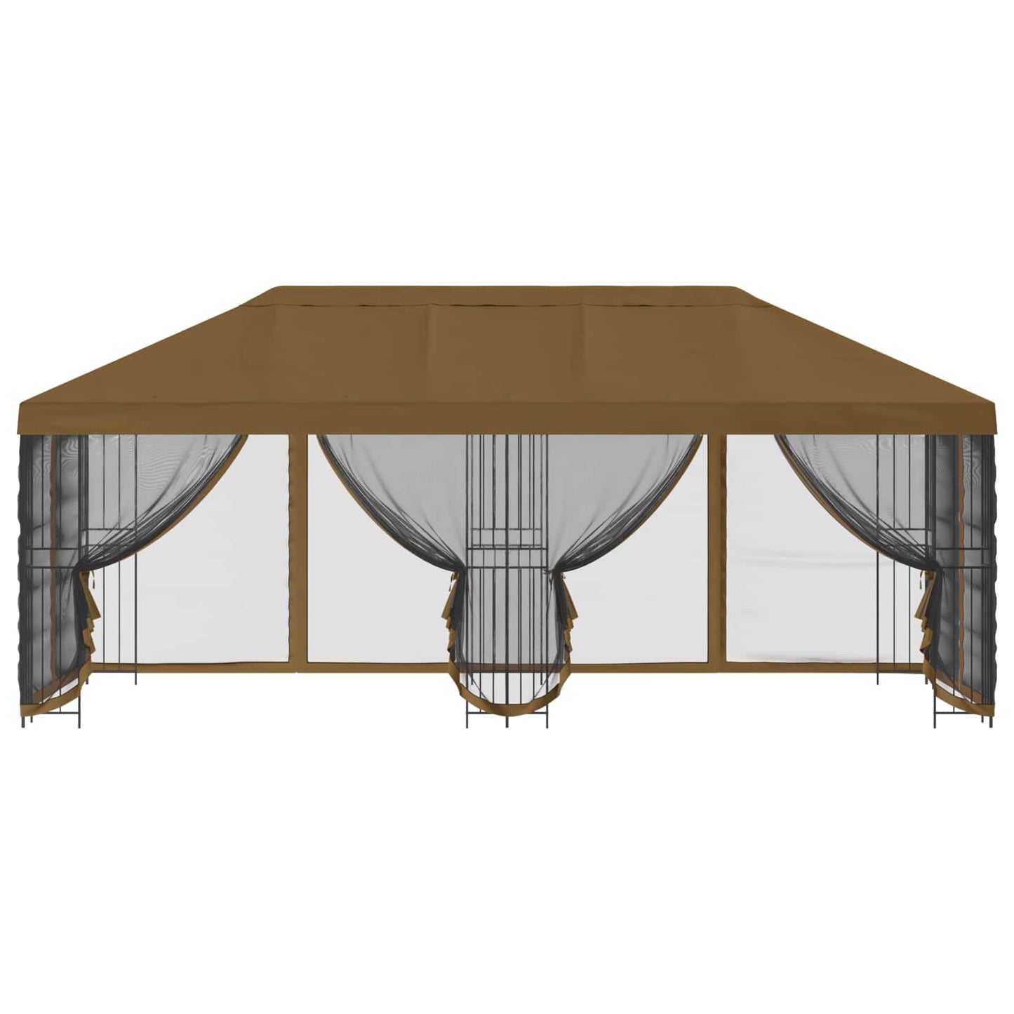 Paviljong med sidevegger 6 x 3 m Gråbrun Polyester og stål 190