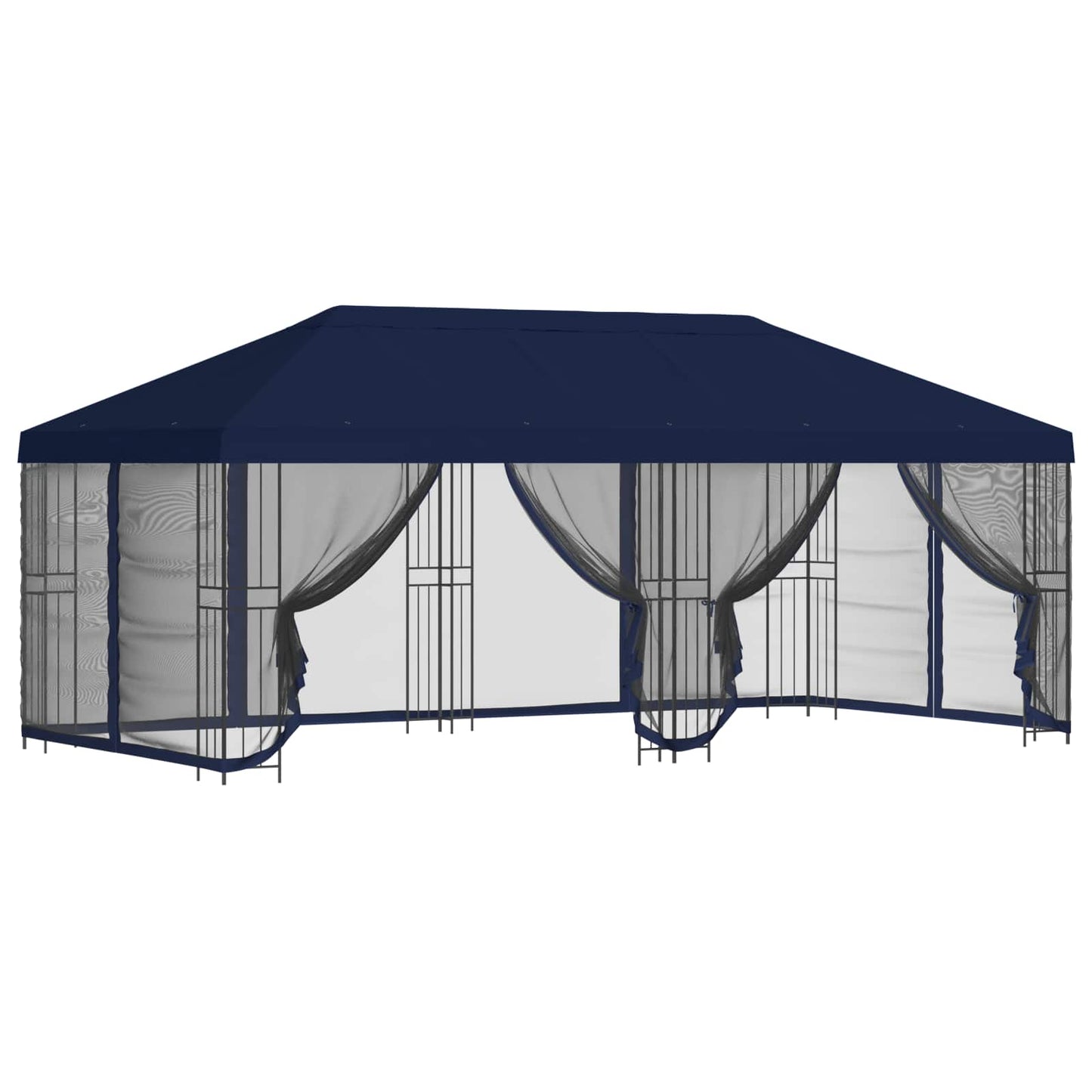 Paviljong med sidevegger 6 x 3 m Blå Polyester og stål 190