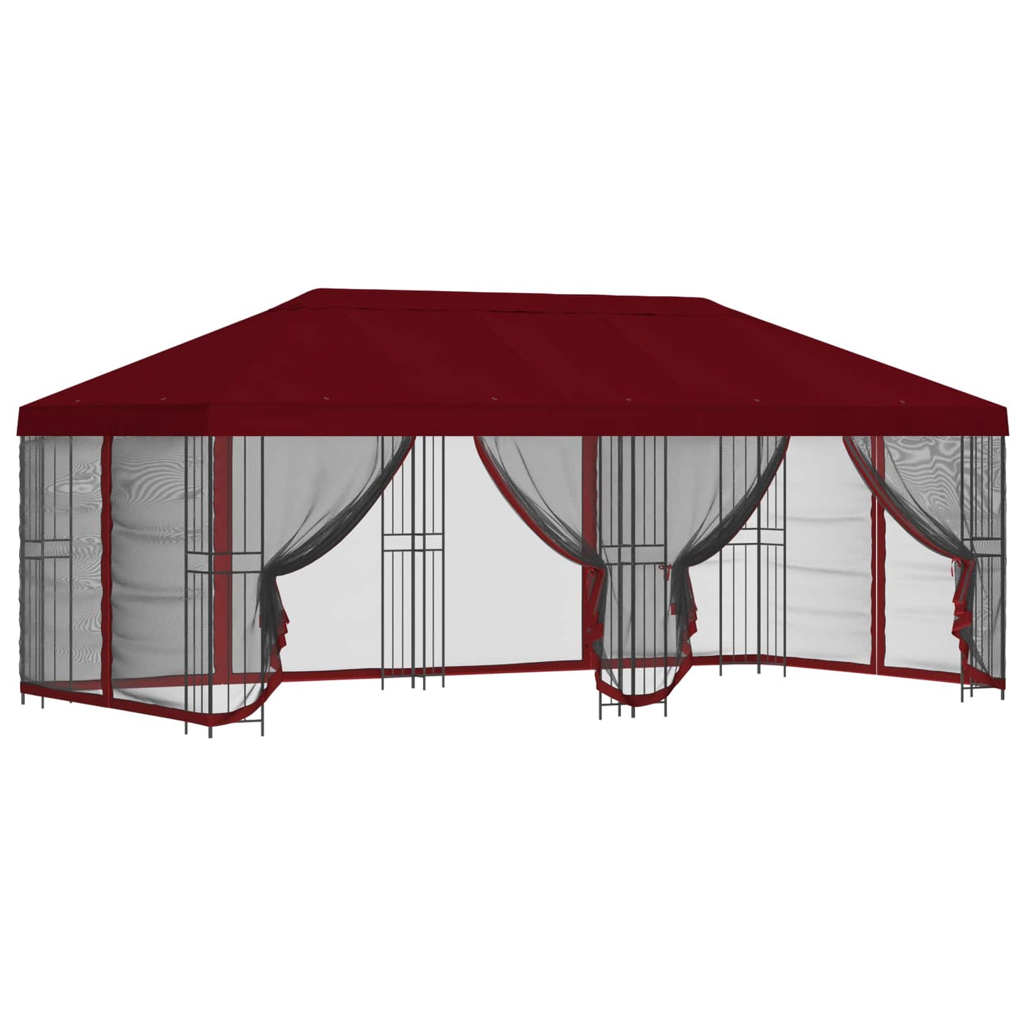 Paviljong med sidevegger 6 x 3 m Burgunder Polyester og stål