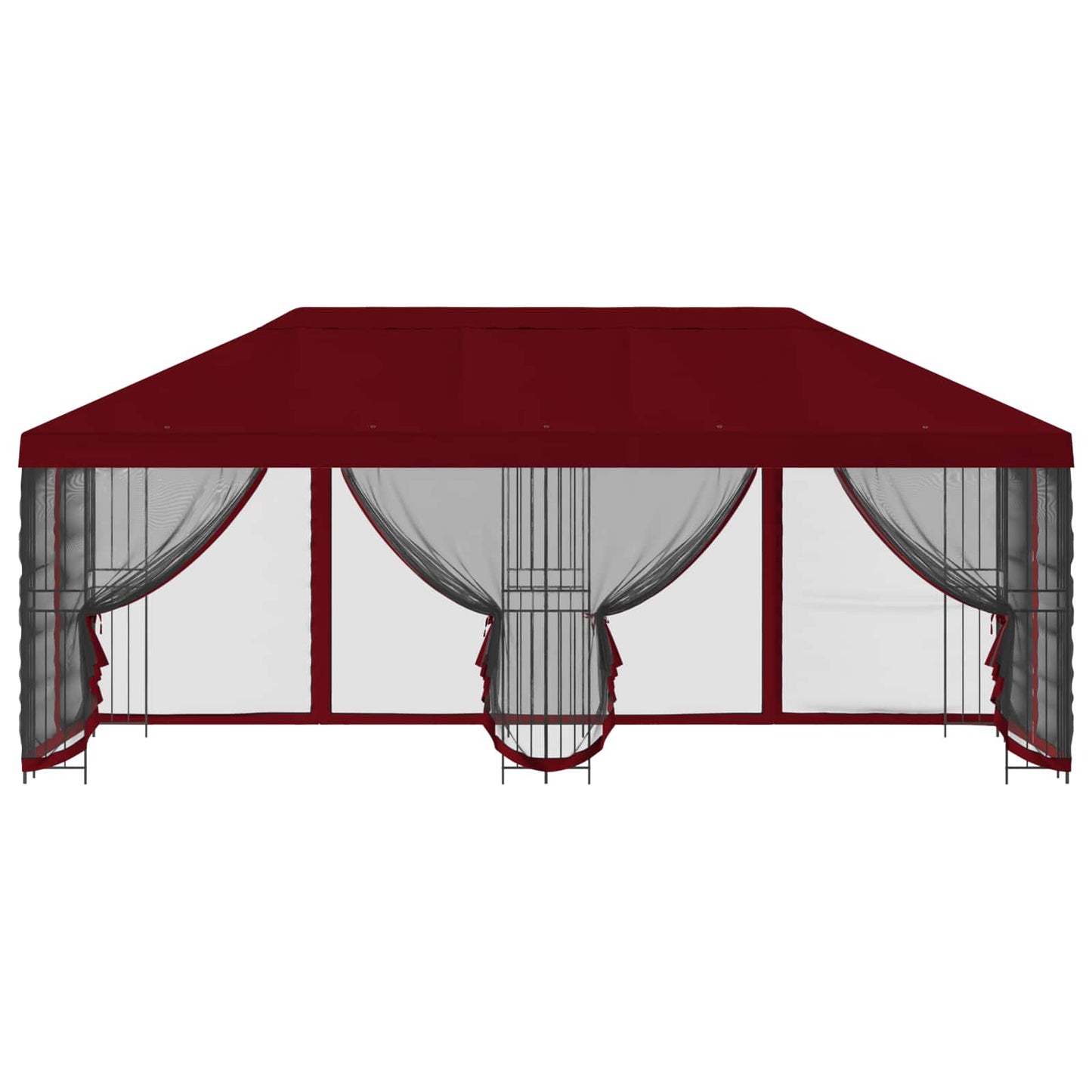 Paviljong med sidevegger 6 x 3 m Burgunder Polyester og stål