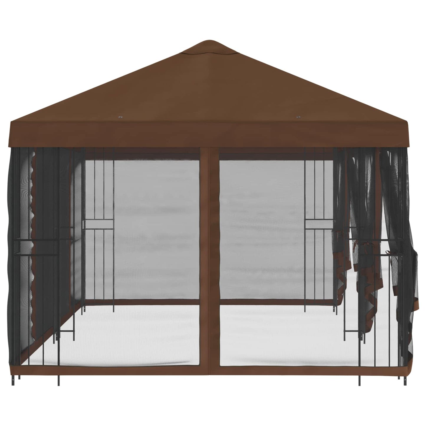 Paviljong med sidevegger 6 x 3 m Brun Polyester og stål 190