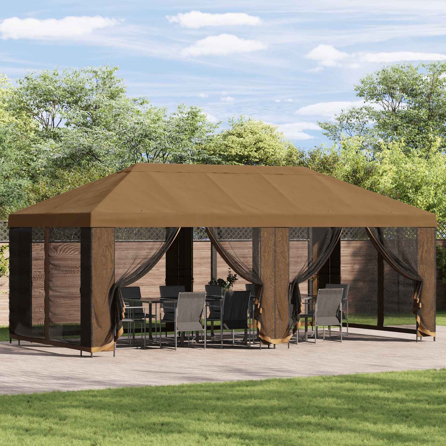 Paviljong med sidevegger 6 x 3 m Beige Polyester og stål 190