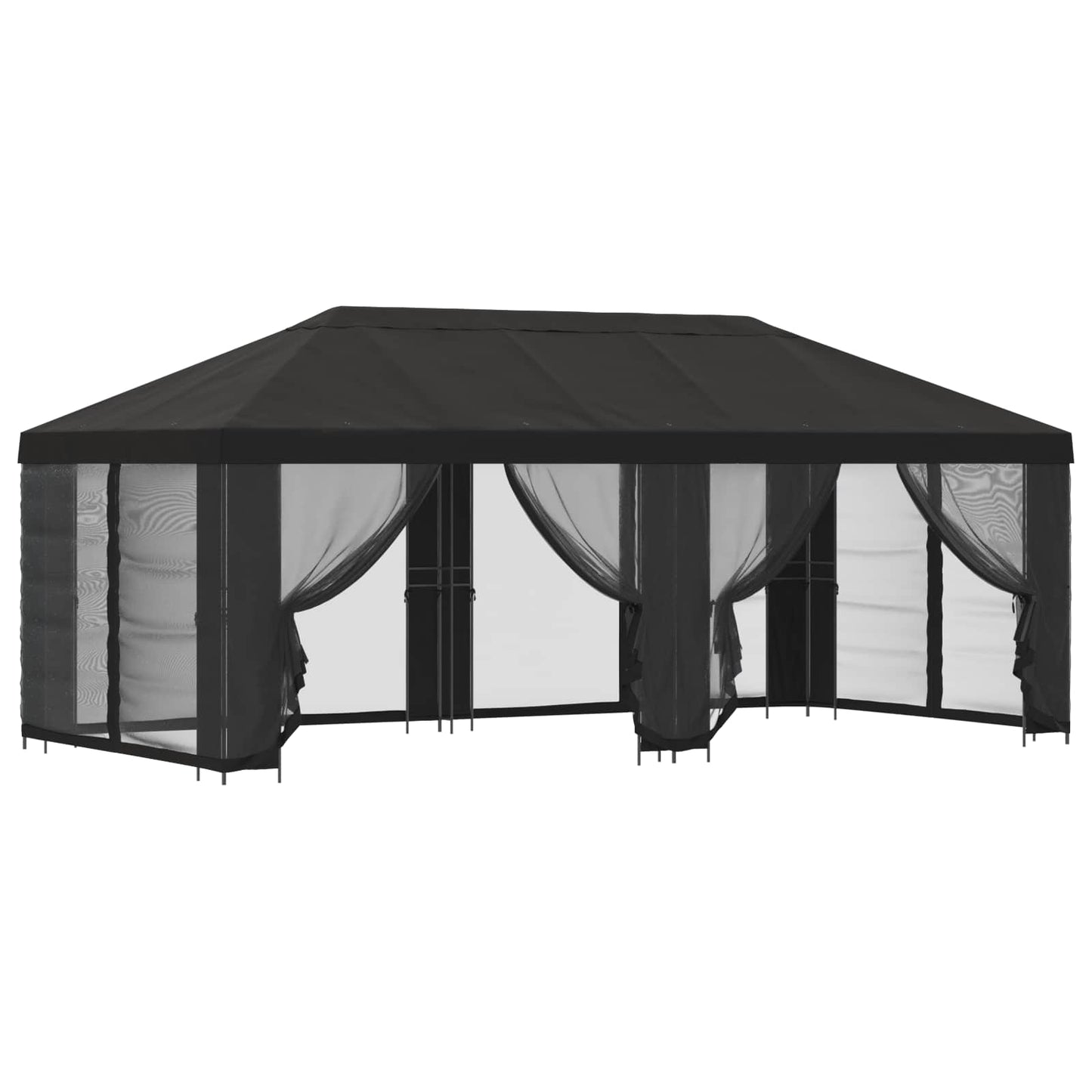 Paviljong med sidevegger 6 x 3 m Antrasitt Polyester og stål
