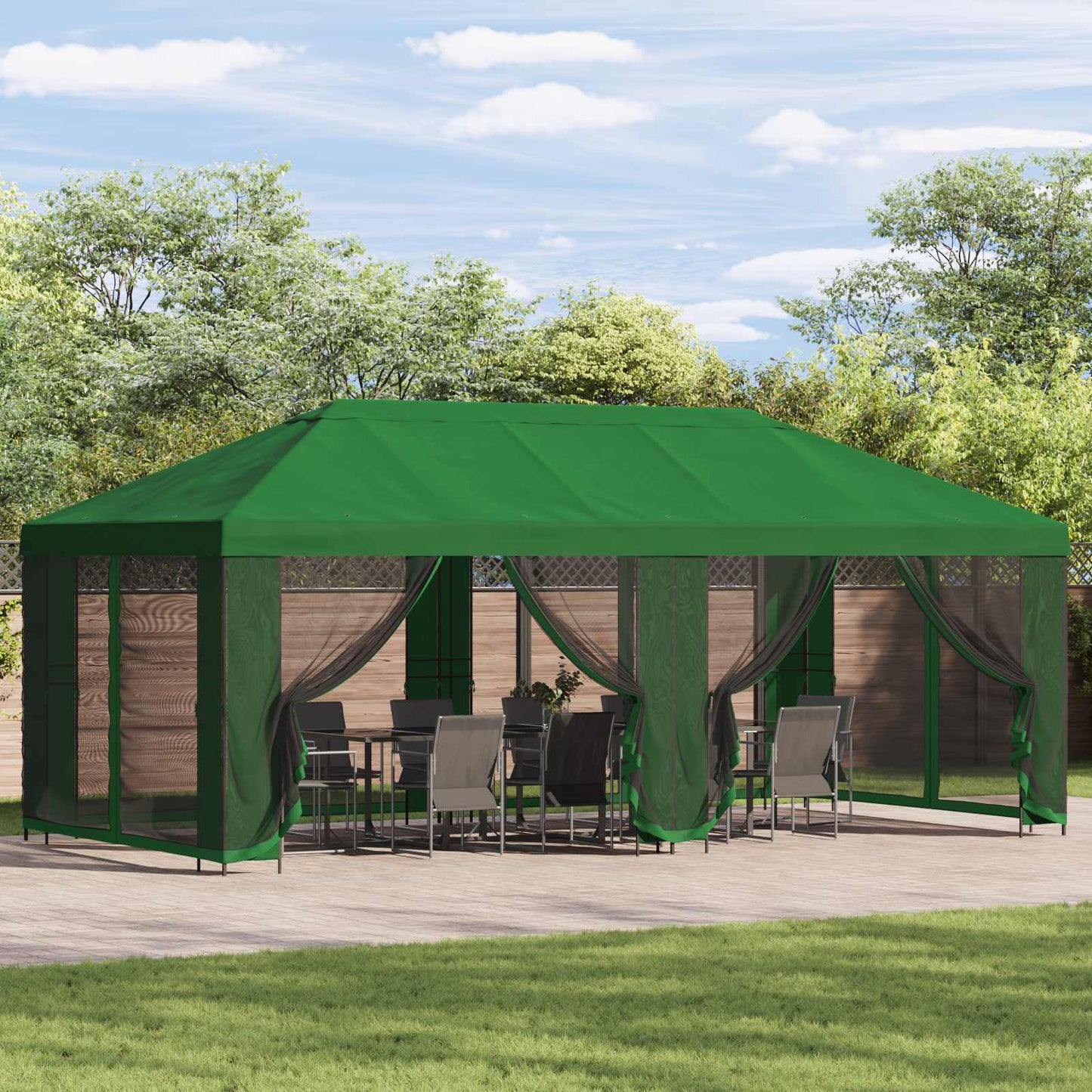 Paviljong med sidevegger 6 x 3 m Grønn Polyester og stål 190