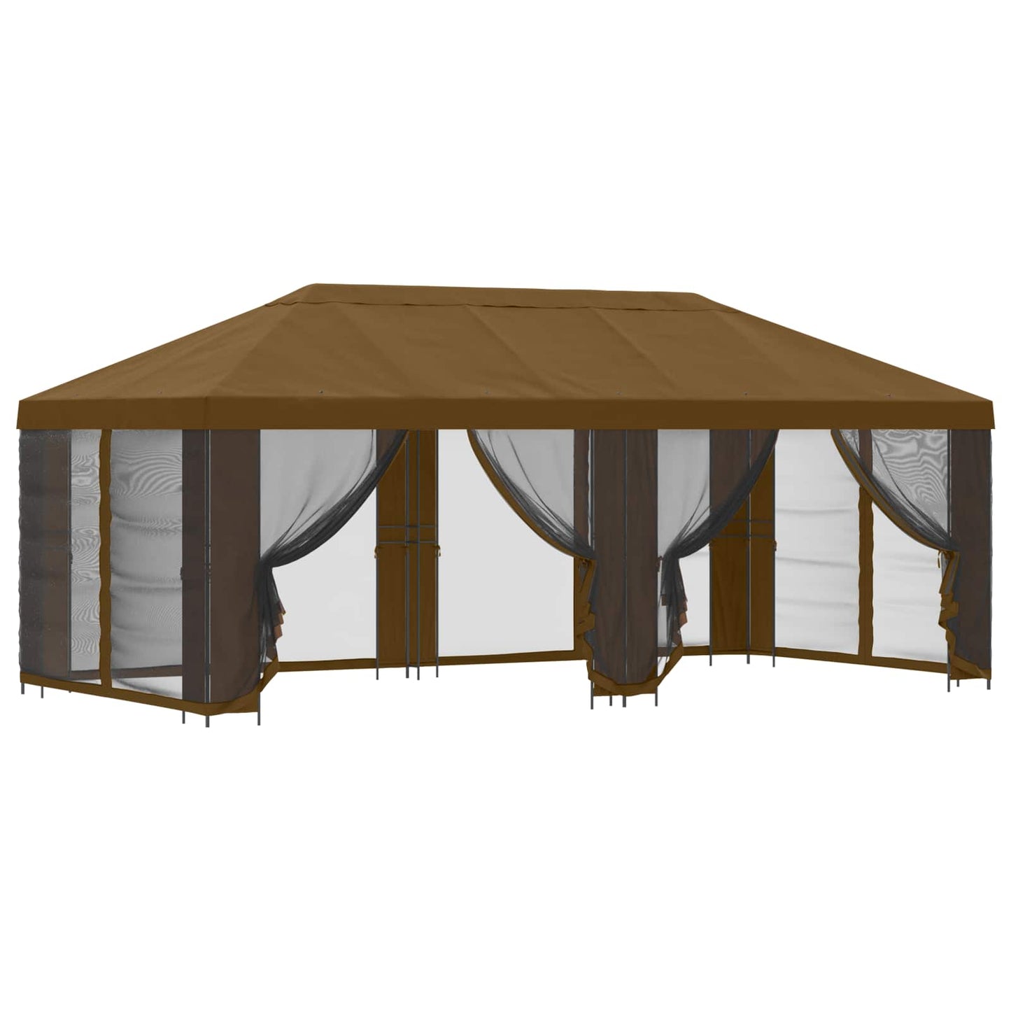 Paviljong med sidevegger 6 x 3 m Gråbrun Polyester og stål 190
