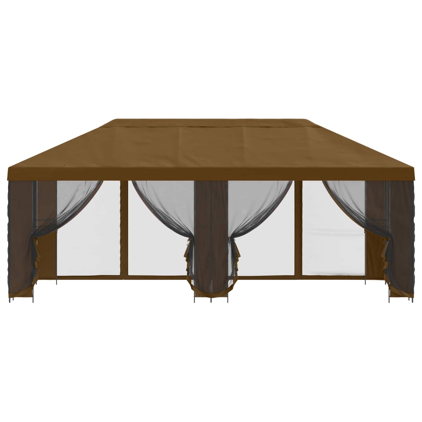 Paviljong med sidevegger 6 x 3 m Gråbrun Polyester og stål 190