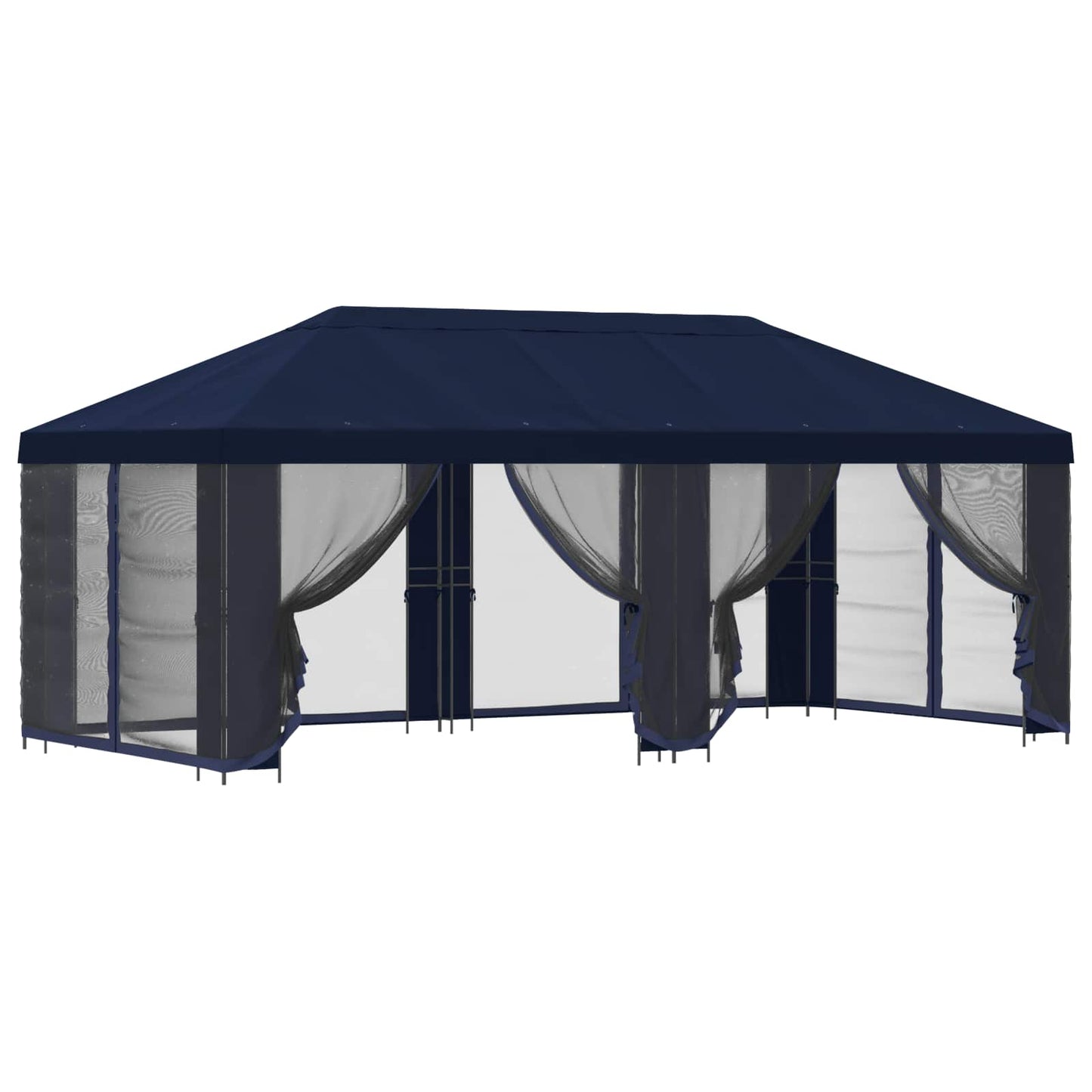 Paviljong med sidevegger 6 x 3 m Blå Polyester og stål 190
