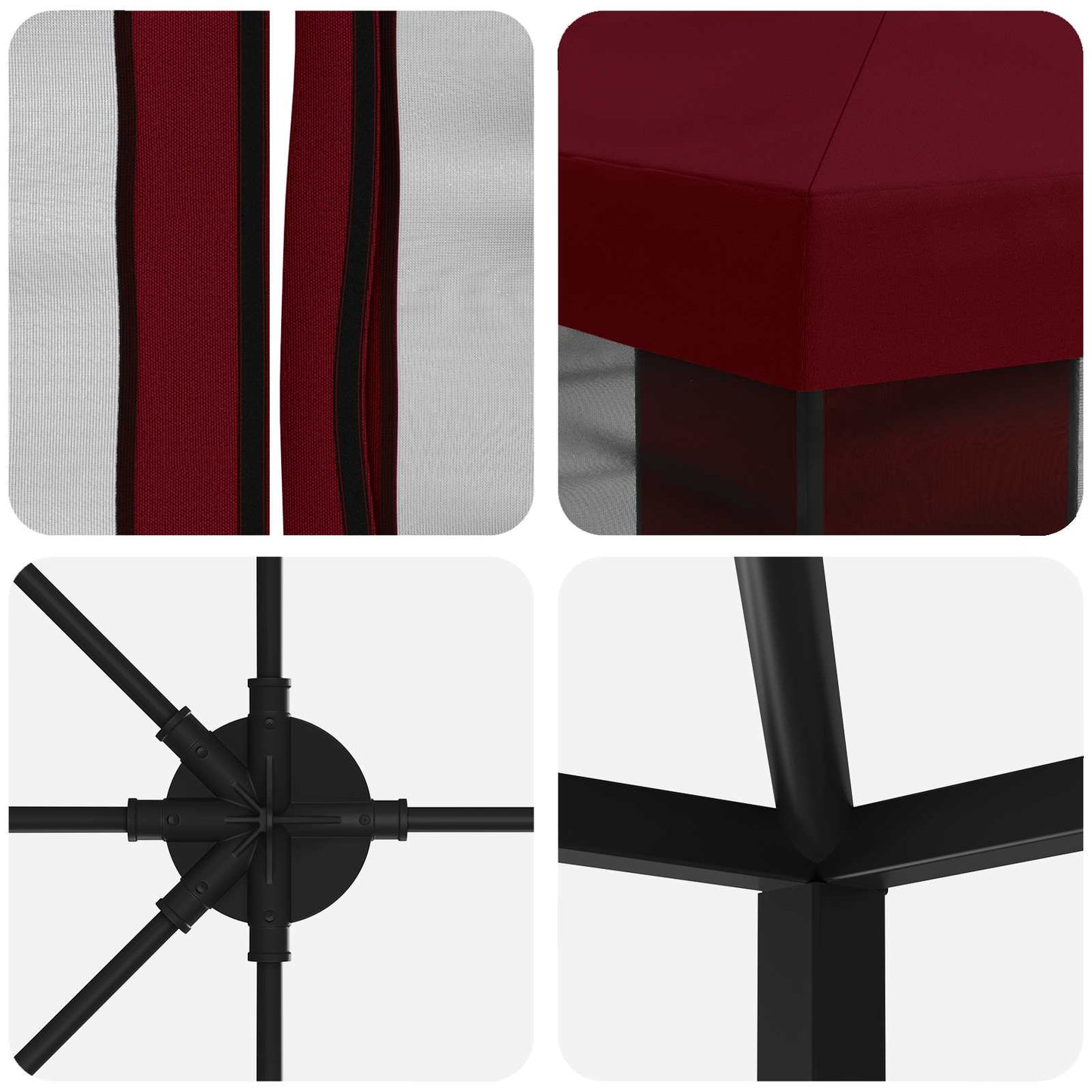 Paviljong med sidevegger 6 x 3 m Burgunder Polyester og stål