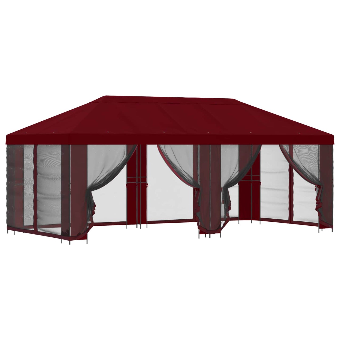 Paviljong med sidevegger 6 x 3 m Burgunder Polyester og stål