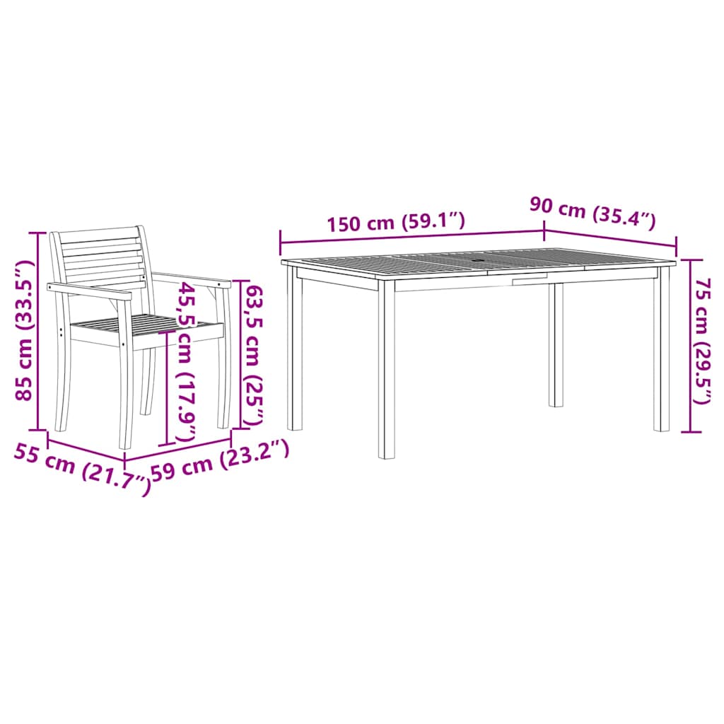 Hage Spisegruppe 5 pcs Brun Solid akasietre vidaXL