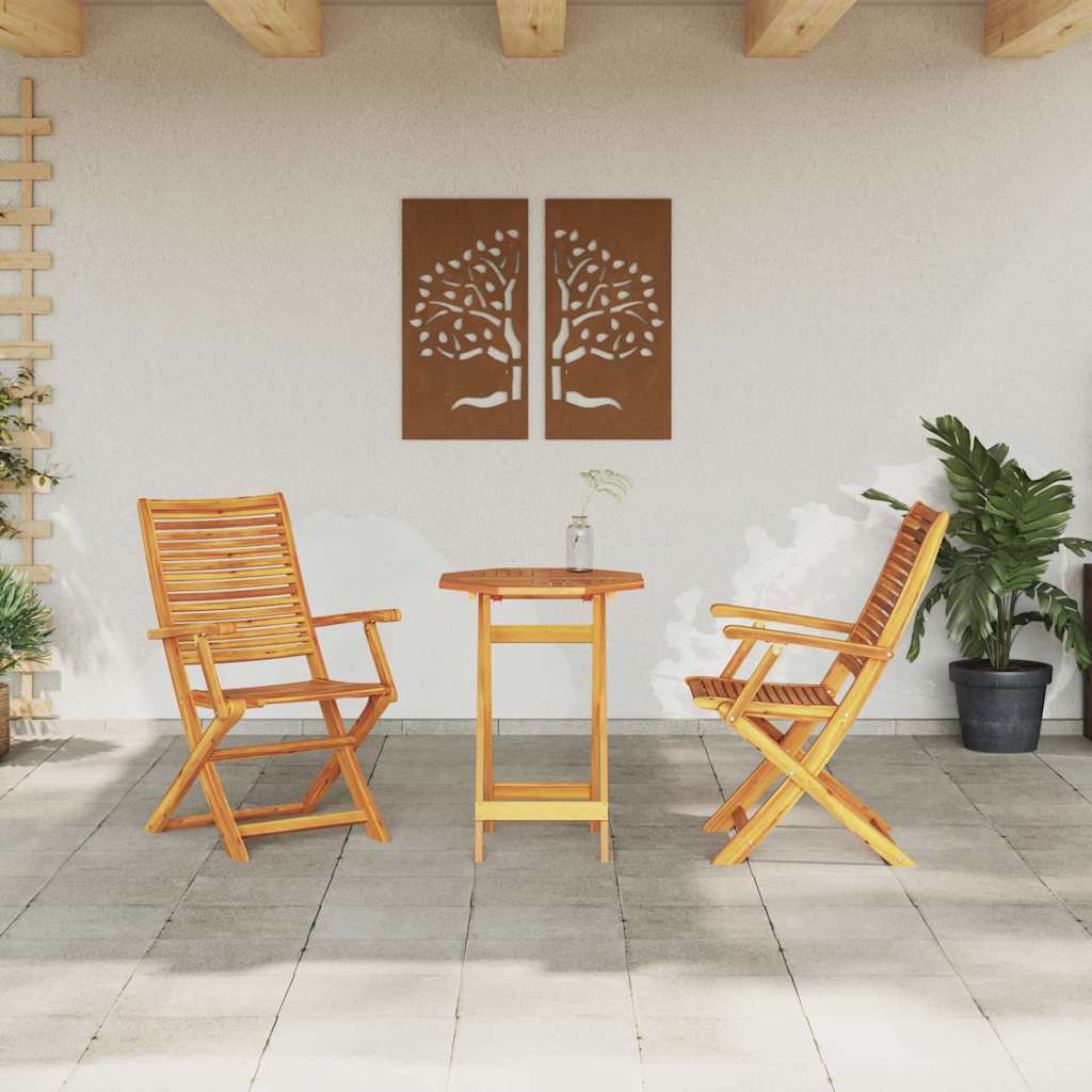 Sammenleggbart Bistrosett 3 pcs Brun Solid akasietre