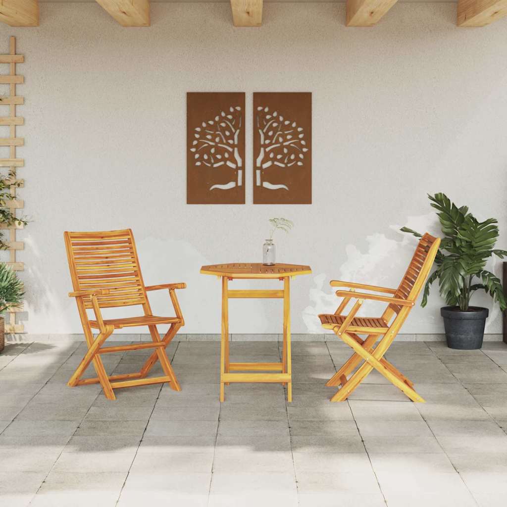 Sammenleggbart Bistrosett 3 pcs Brun Solid akasietre