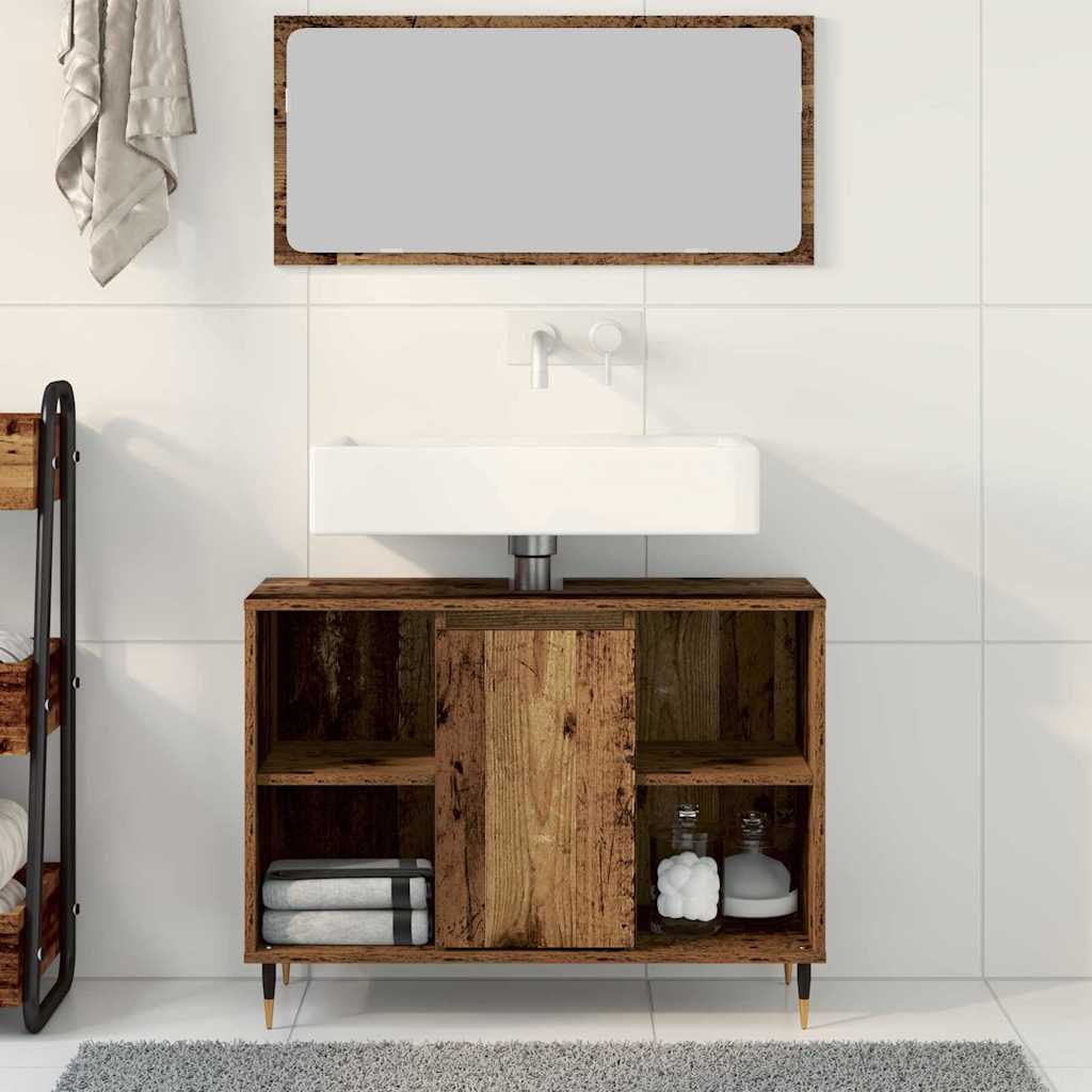 Baderomsskap med hylle Gamle tre 80 x 33 x 60 cm Konstruert tre