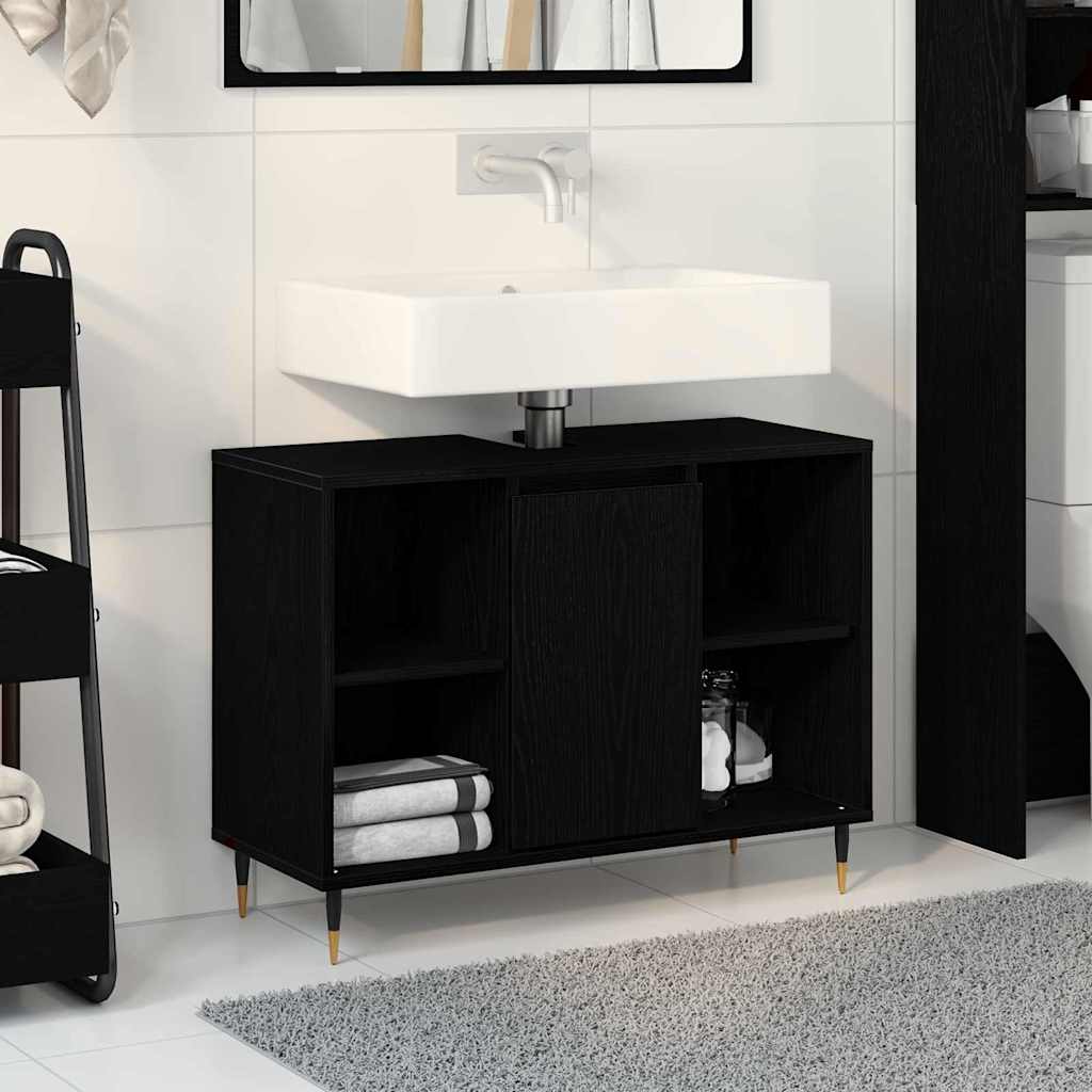Baderomsskap med hylle Svart 80 x 33 x 60 cm Konstruert tre