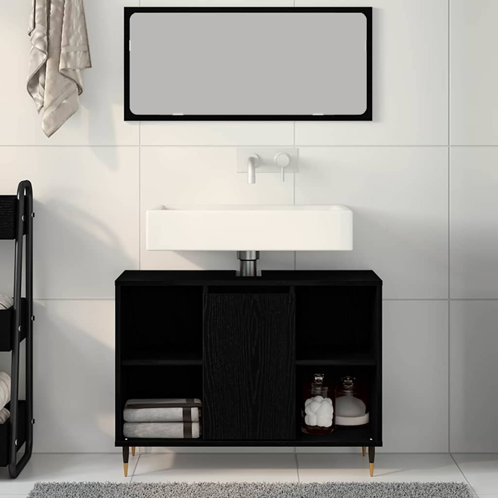 Baderomsskap med hylle Svart 80 x 33 x 60 cm Konstruert tre